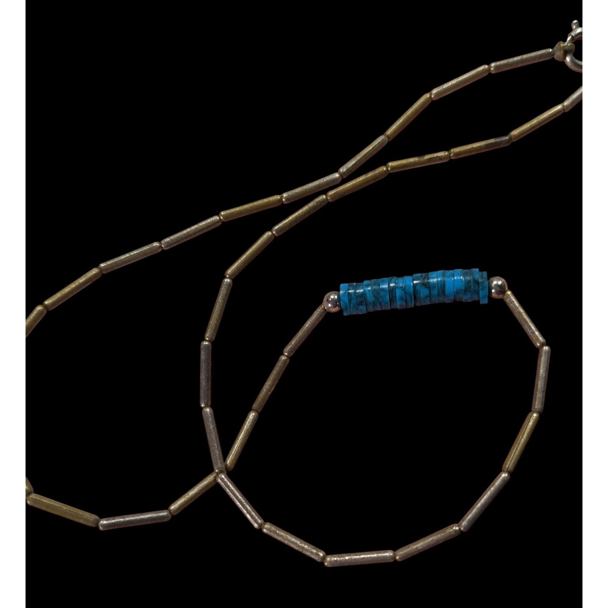 Handmade Vintage Native Liquid Silver And Turquoise Beaded Necklace Size ONE SIZE - 3 Thumbnail