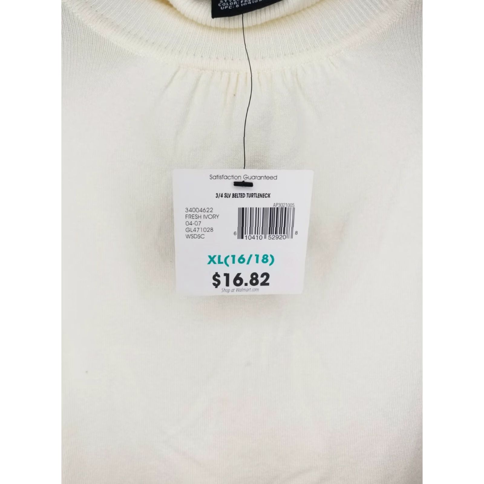 George GEORGE Womens Turtleneck 3/4 Sleeve Belted Stretch Ivory Size XL NWT Size XL / US 12-14 / IT 48-50 - 3 Thumbnail