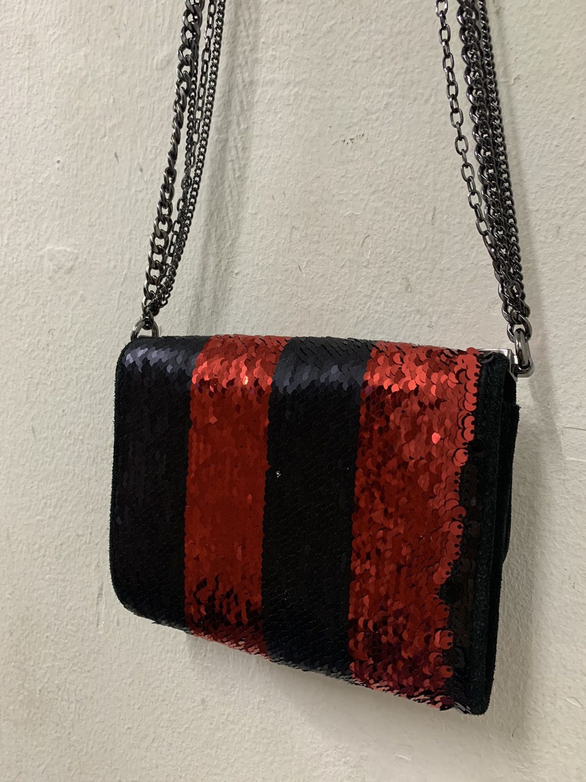 Zara ZARA Leather Striped Reversible Sequin Crossbody Bag Chain Size ONE SIZE - 6 Thumbnail