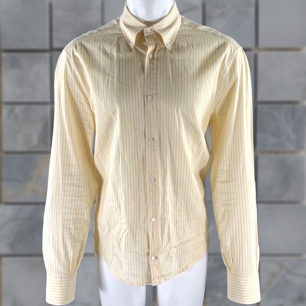 Brunello Cucinelli BRUNELLO CUCINELLI Shirt Yellow White Stripe Linen Cotton Long Sleeve Size XXXL Mens Size US XXL / EU 58 / 5 - 1 Thumbnail