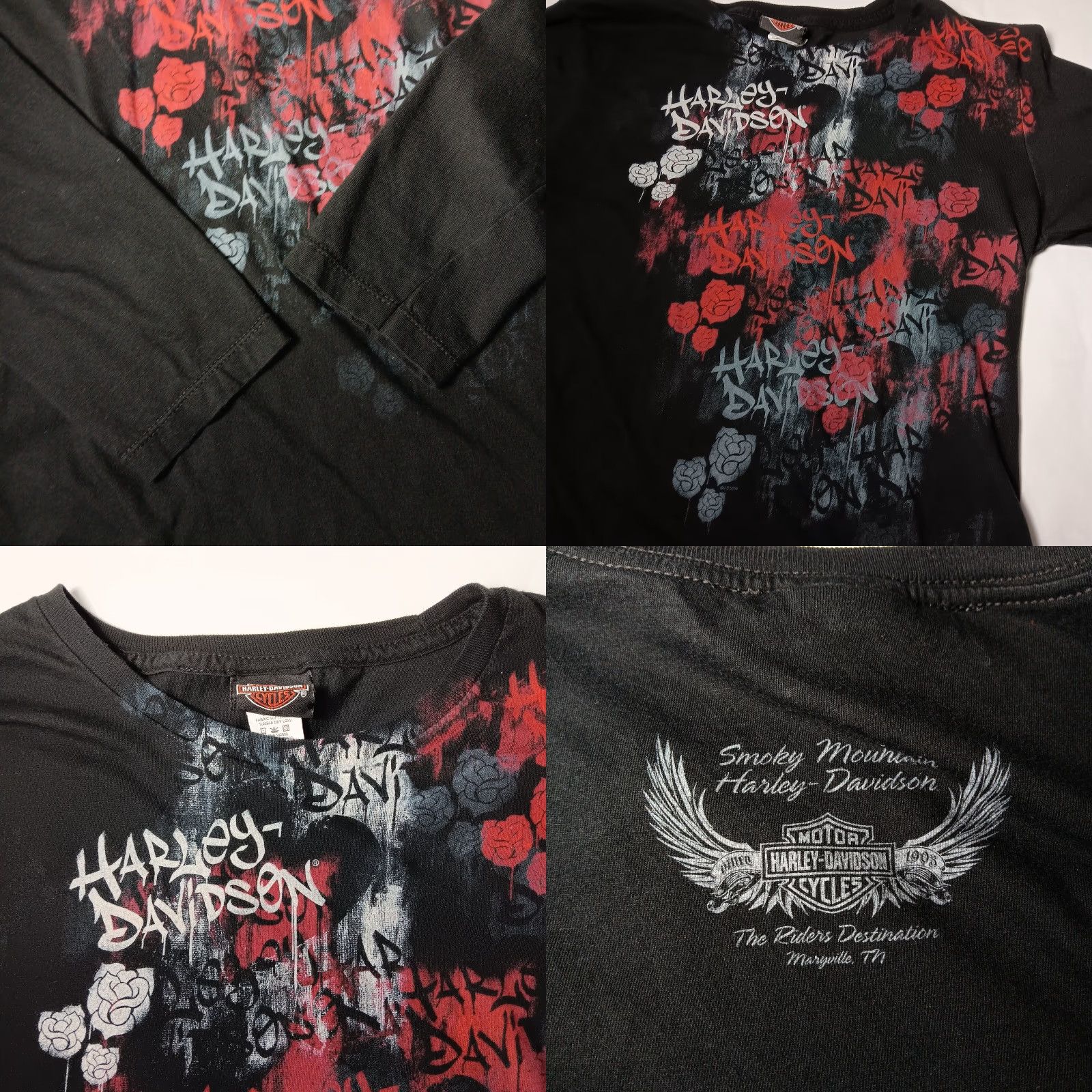 Harley Davidson Harley-Davidson Shirt Long Sleeve Smoky Mountain Black Red Roses Biker Slim L Women Women’s Size L / US 10 / IT 46 - 8 Thumbnail