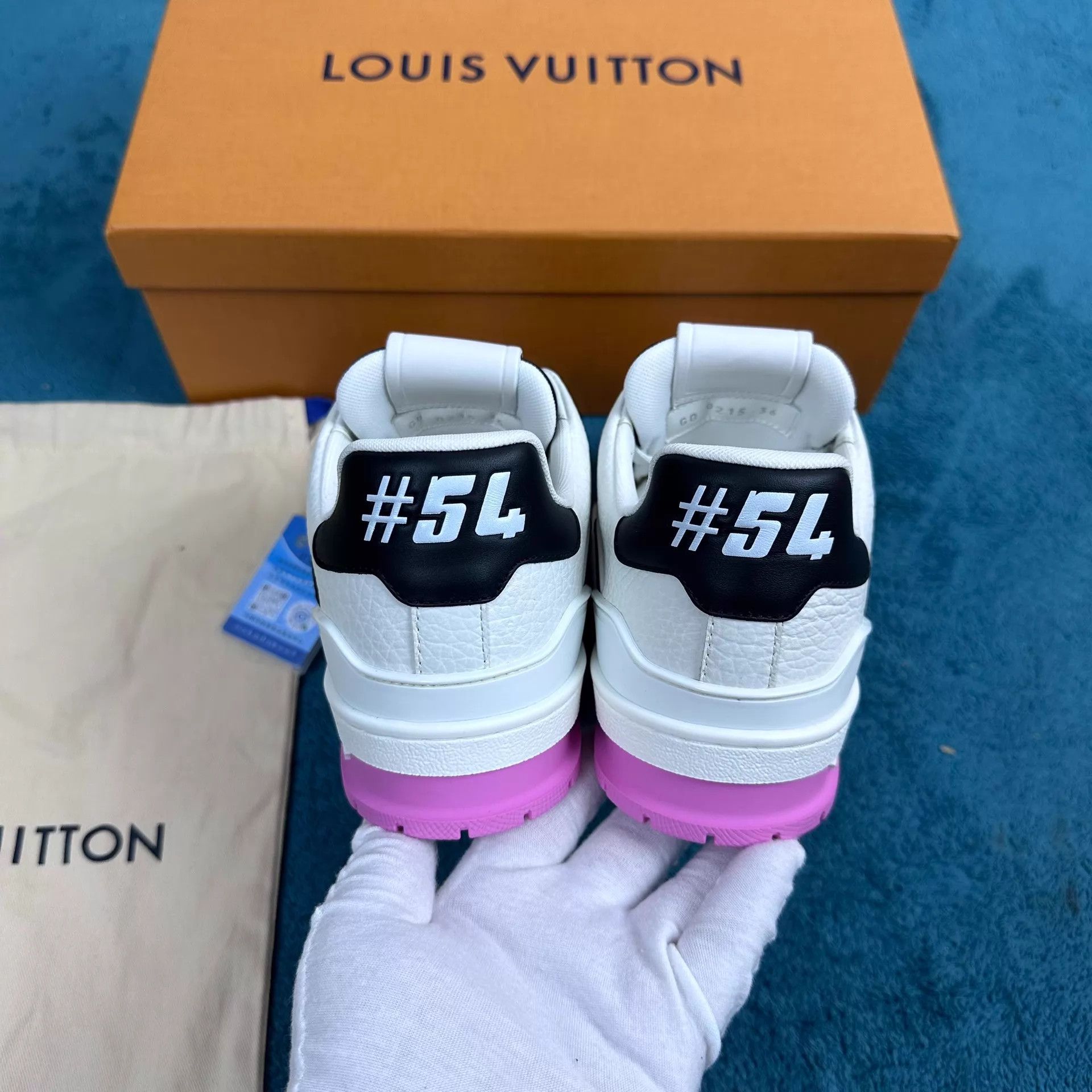 Louis Vuitton LV Trainer Leather Low-Top Sneaker Black Pink 36 Size US 5.5 / IT 35.5 - 4 Thumbnail