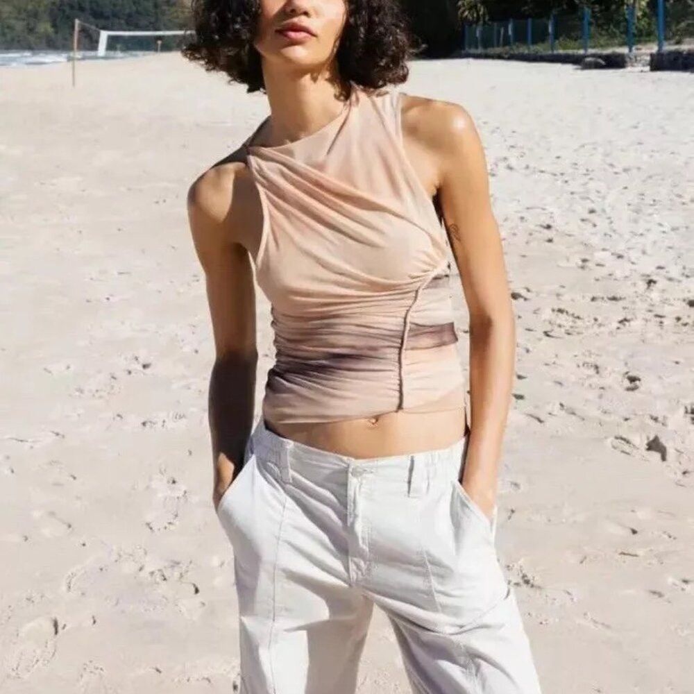 Zara New ZARA Sleeveless Asymmetrical Ruched Mesh Top Size XS Size XS / US 0-2 / IT 36-38 - 1 Thumbnail