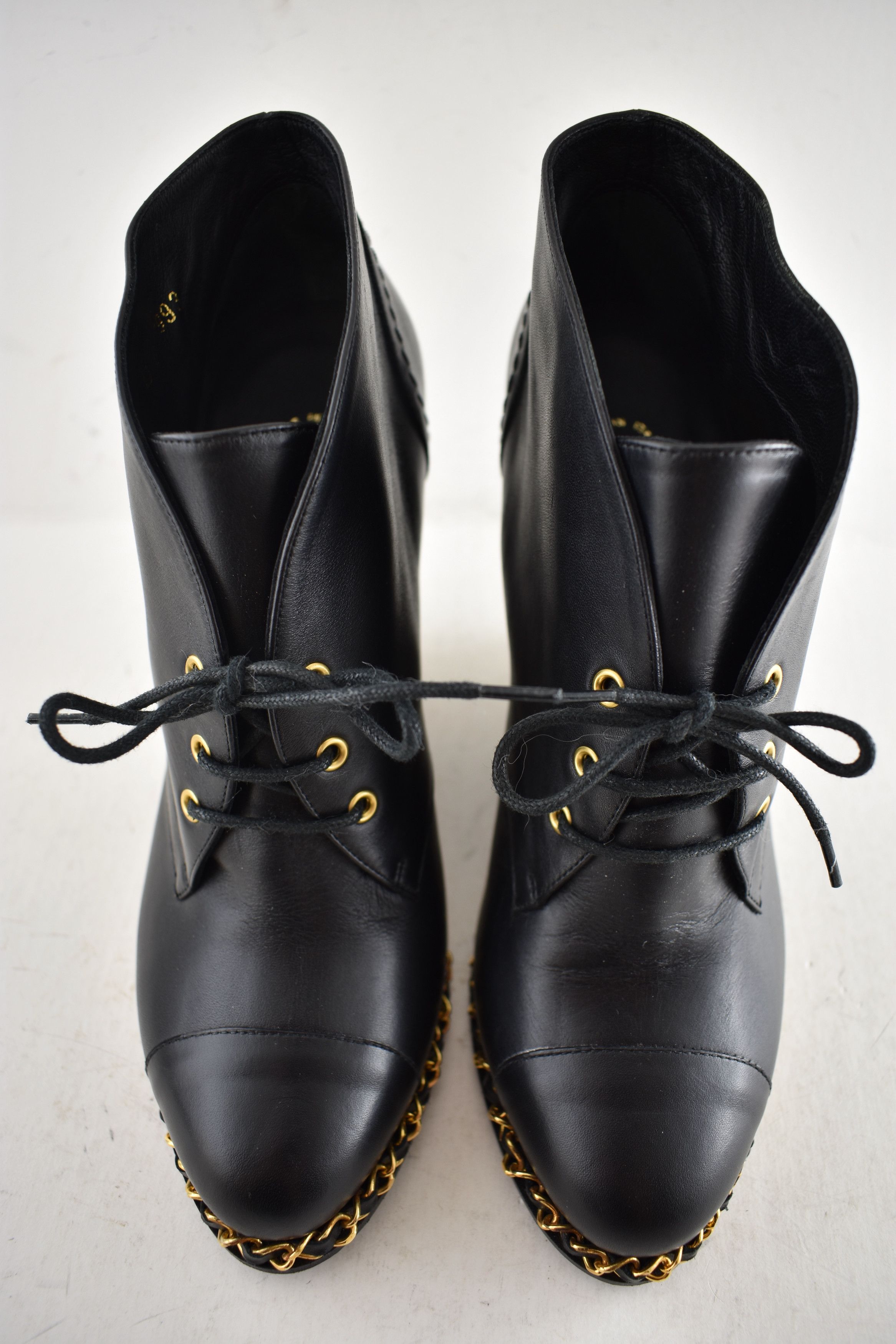 Chanel Leather Gold Chain Around CC Logo Ankle Wedge Boot 38.5 Size US 8.5 / IT 38.5 - 6 Thumbnail