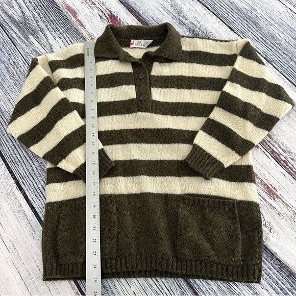 Vintage Vintage 100% Wool Olive Green Striped Collared Sweater with Size L / US 10 / IT 46 - 7 Thumbnail