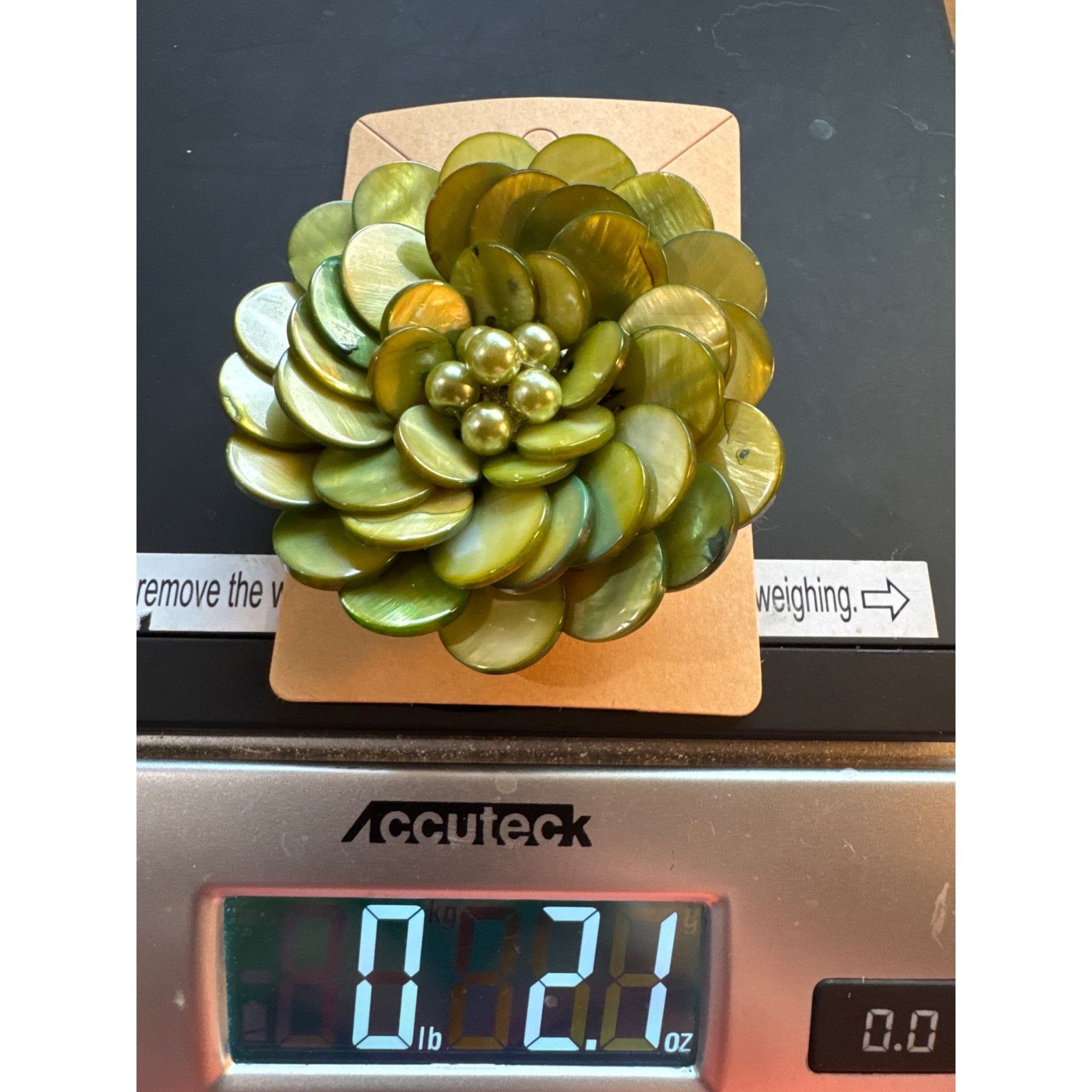 Vintage Abalone Mother of Pearl Dahlia Cluster Flower Brooch Green Size ONE SIZE - 7 Thumbnail