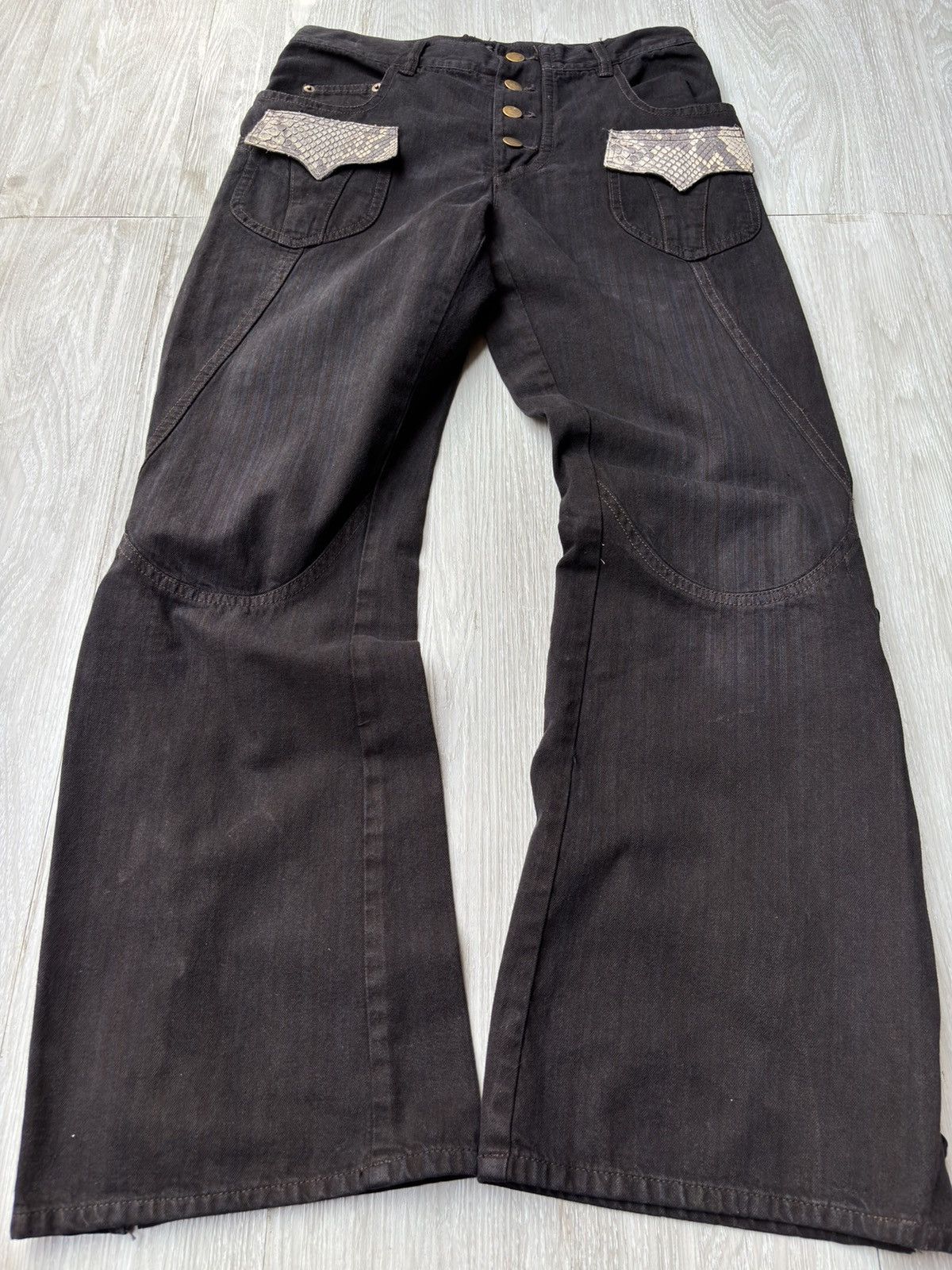 Japanese Brand MARQUISTONE real phyton lace-up flare jeans Size US 28 / EU 44 - 1 Thumbnail