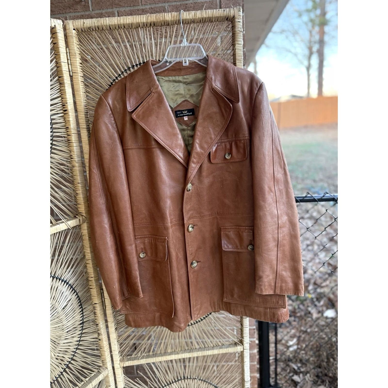Vintage VINTAGE Cortefiel Men's Leather Safari Jacket 70s Made In Spain 44 Brown Leather Trench Coat Mens Jacket Size US S / EU 44-46 / 1 - 2 Thumbnail