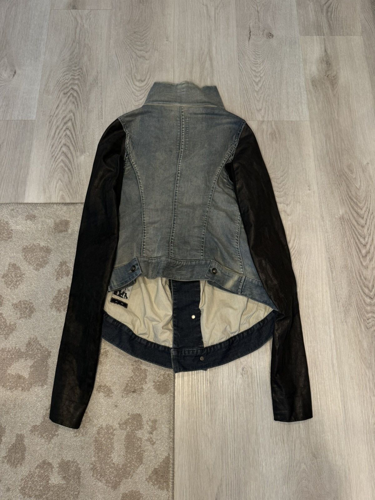 Rick Owens Drkshdw s/s 2015 leather sleeve hustler denim jacket!! Size US S / EU 44-46 / 1 - 4 Thumbnail