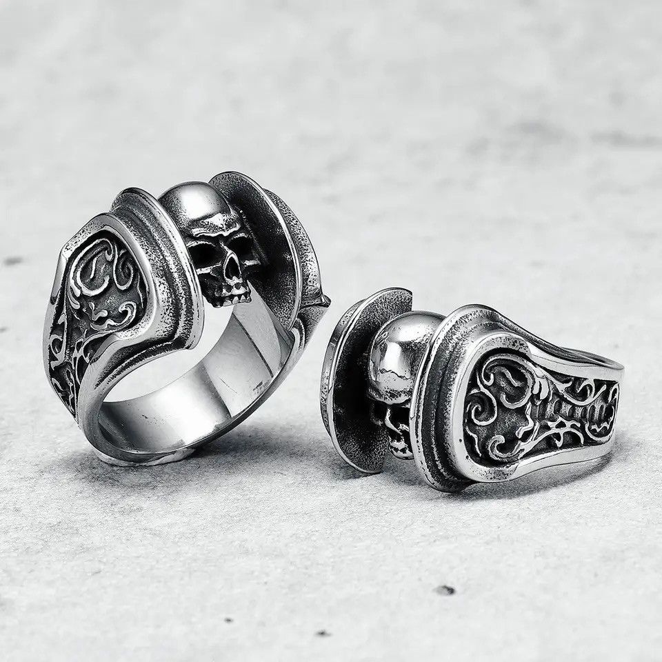 Jewelry × Vintage Skull Men Rings 316L Stainless Steel Rune Skeleton Size ONE SIZE - 1 Thumbnail