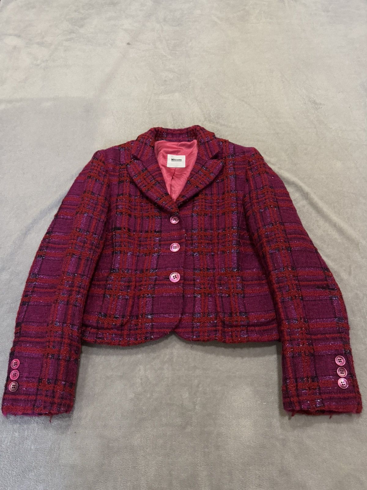 Moschino Moschino Cheap and Chic Cropped Tweed Blazer – Red Check Size S / US 4 / IT 40 - 4 Thumbnail