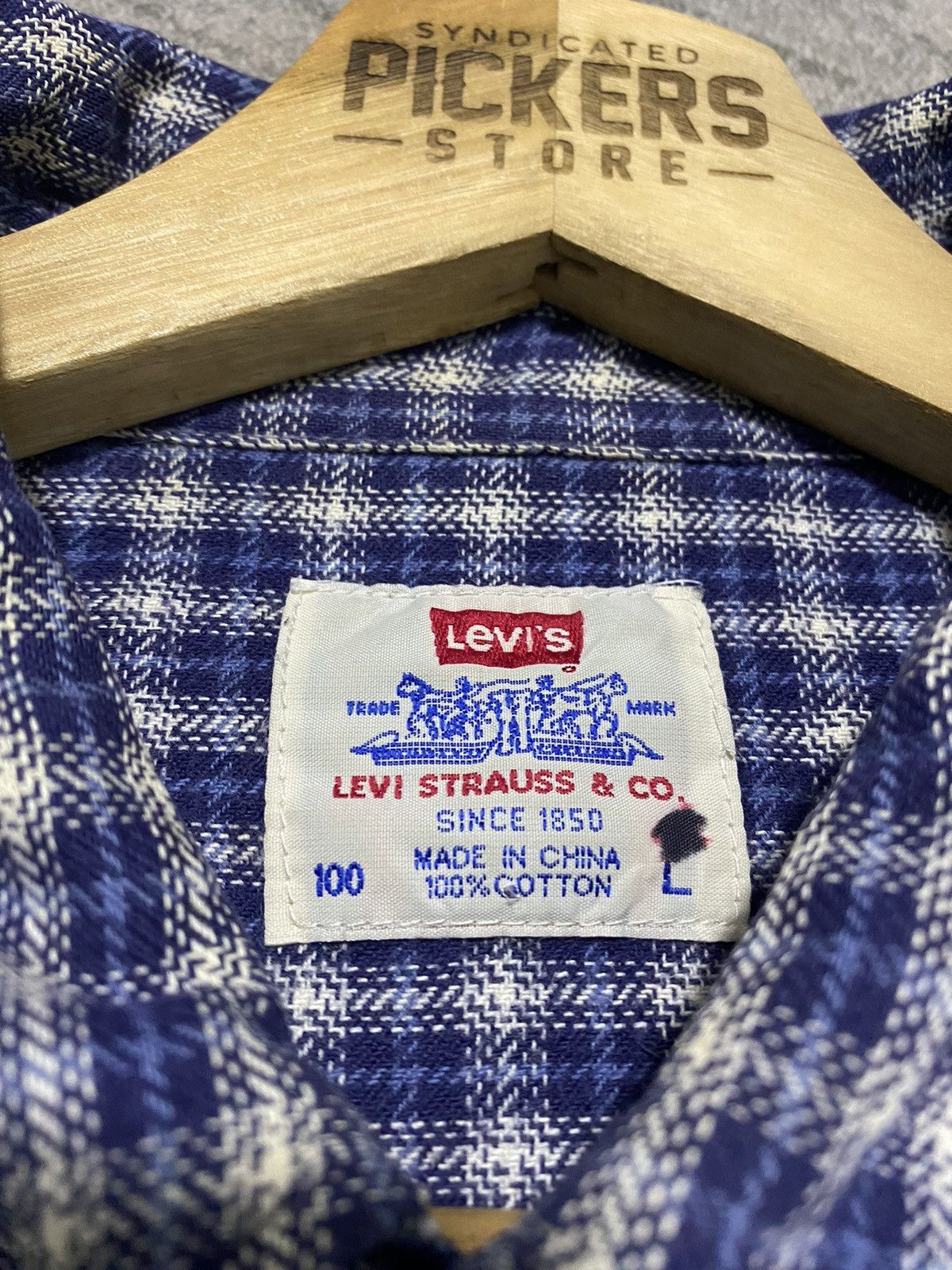 Levi's Vintage 90s Levis Flannel Blue Large size Size US L / EU 52-54 / 3 - 6 Thumbnail