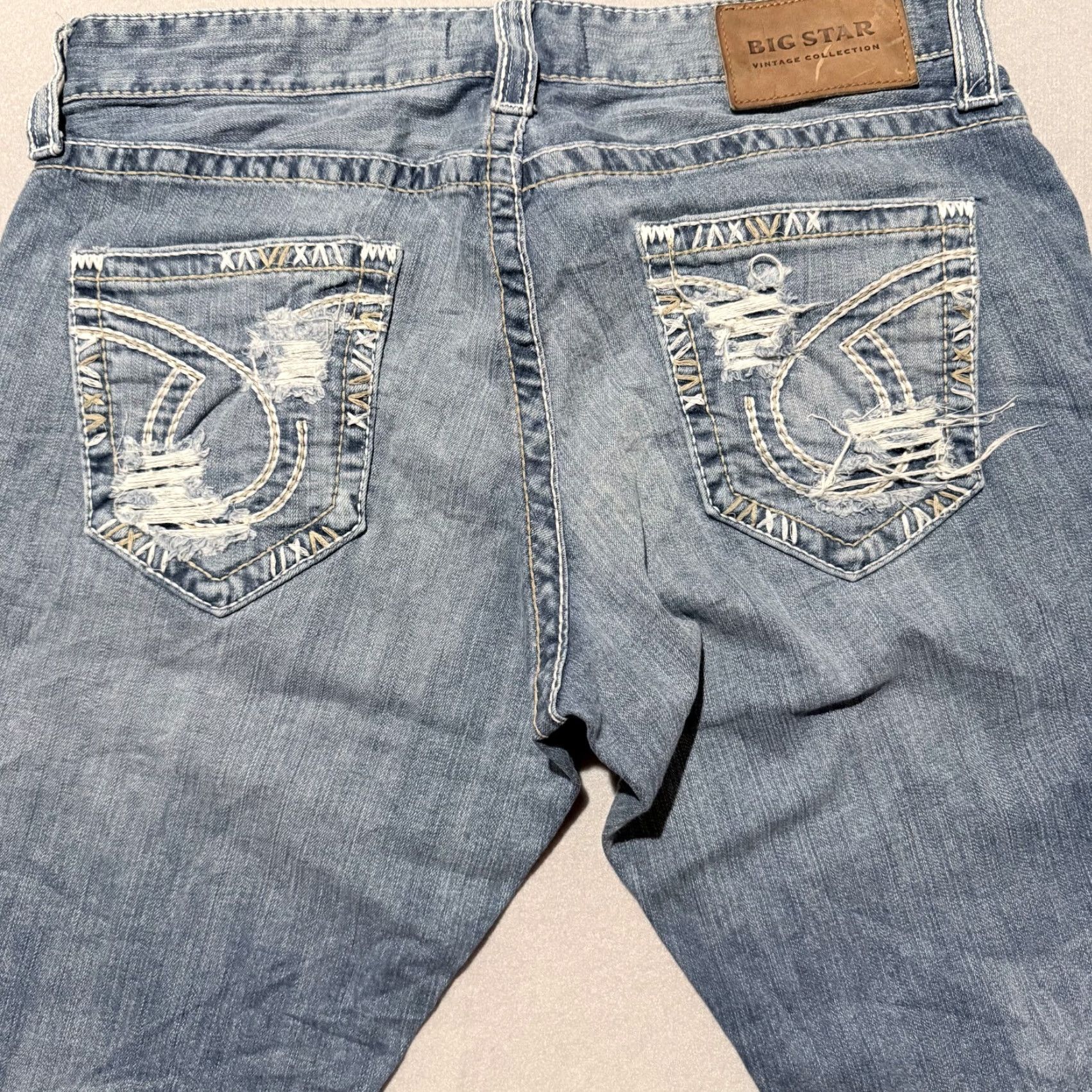 Vintage Buckle Big Star Jeans Men Blue Vintage Voyager Straight Stretch Distressed - 33 City Logo 5-Pocket Size US 33 - 4 Thumbnail