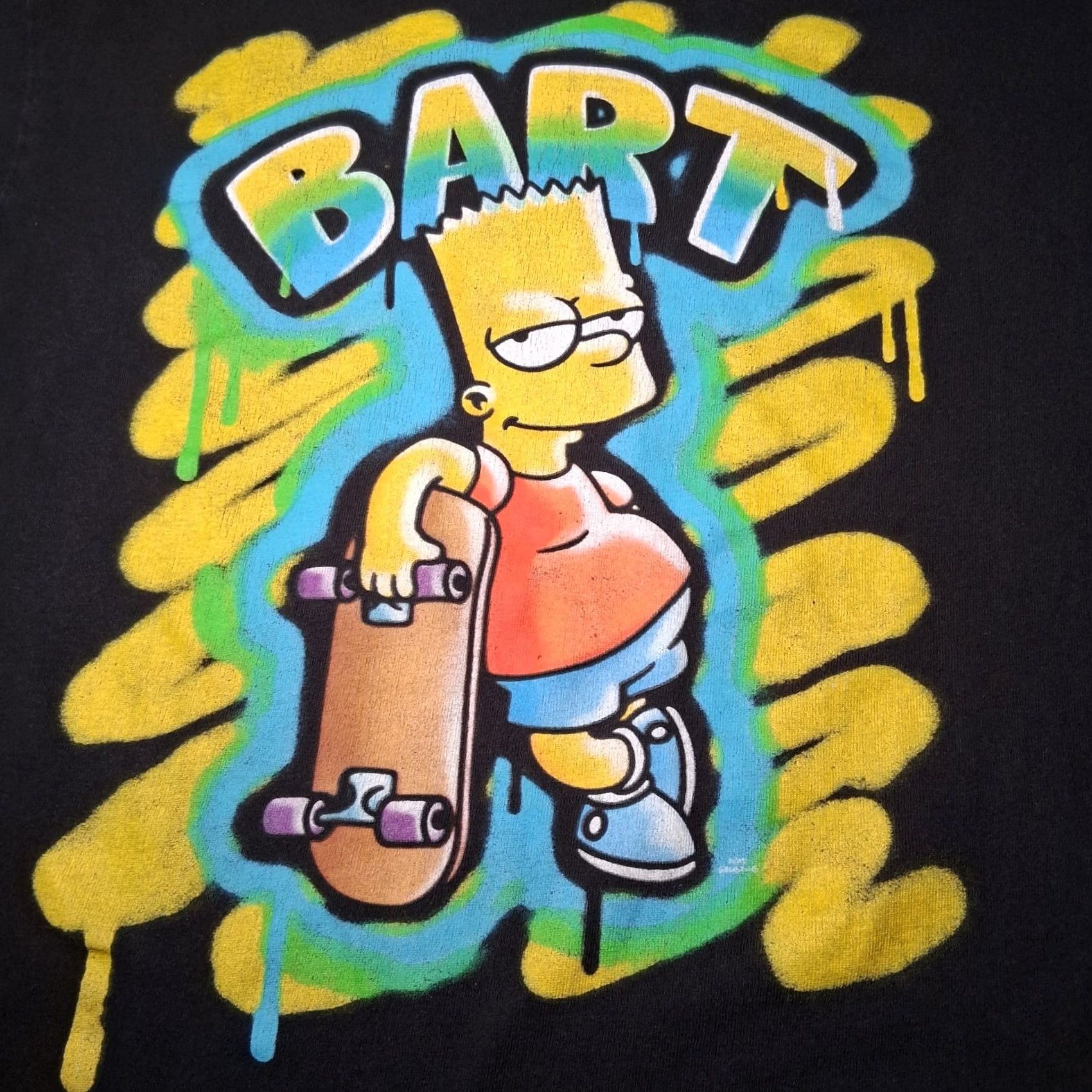 Vintage The Simpsons Bart Simpson Shirt Large Graphic Skateboard TV Show Cartoon Men L Black Cotton Blend Knit Crew Neck Short Sleeve Graphic Size US L / EU 52-54 / 3 - 2 Thumbnail