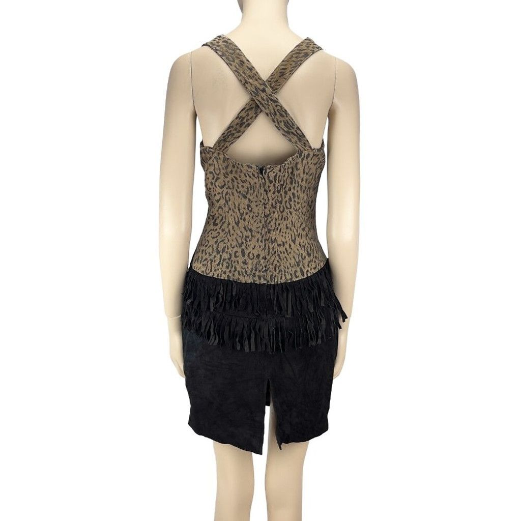 Vintage CHIA 90’s VTG Suede Leopard Fringes Party Mini Dress Size L / US 10 / IT 46 - 3 Thumbnail