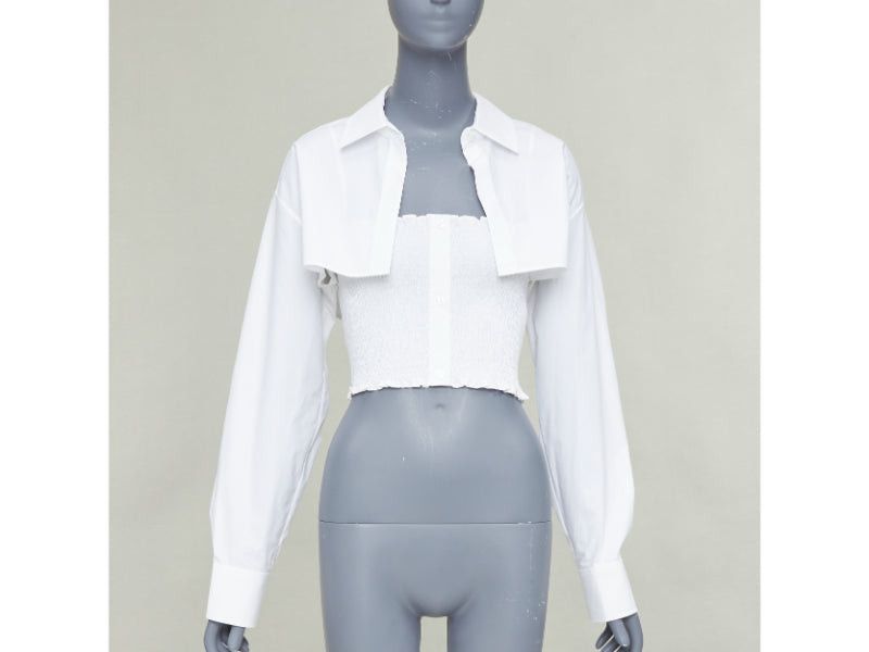 Alexander Wang T ALEXANDER WANG white cotton smocked tube oversized crop shirt set S Size S / US 4 / IT 40 - 1 Thumbnail