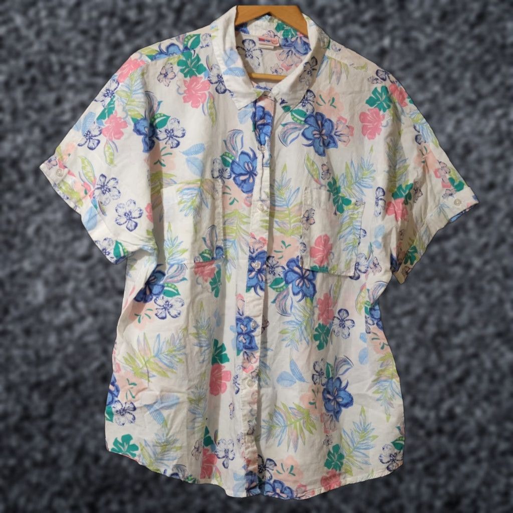 Vintage American Sweetheart Blouse Shirt Womens XX White Floral Semi-Sheer Button Up - Casual Party/Cocktail | 27 Bust 28 Length Size XXL / US 16-18 / IT 52-54 - 1 Thumbnail