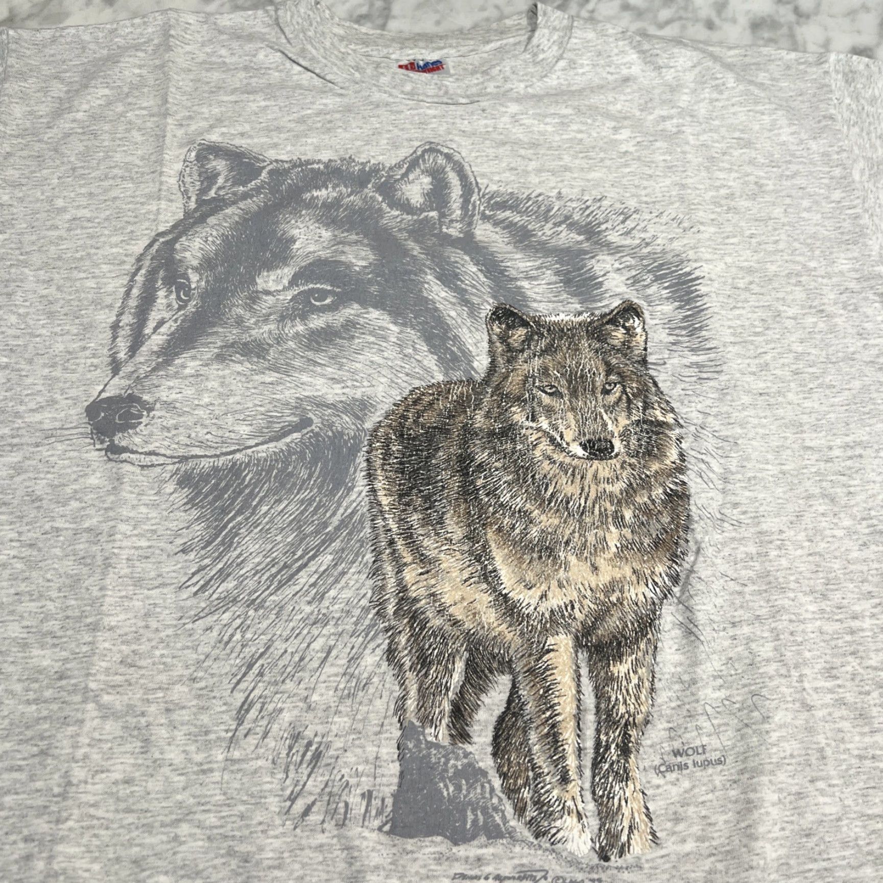 Vintage VINTAGE 90s Grey Wolf Canis Lupus Shirt Graphic Cracking Hanes USA XL Men Short Sleeve Cotton Tee Size US XL / EU 56 / 4 - 2 Thumbnail