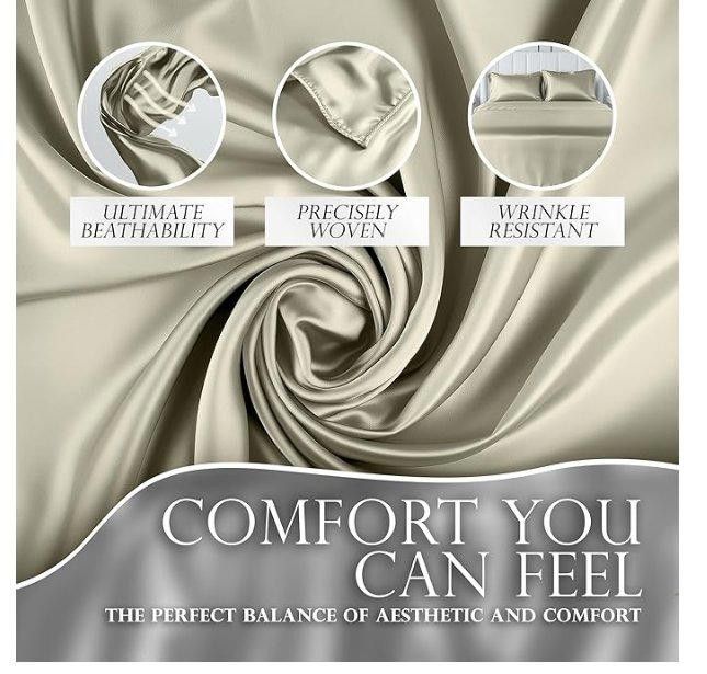 Designer Satin Sheets King Set 4 Pcs-Deep Pockets, Double Stitching Size ONE SIZE - 4 Thumbnail