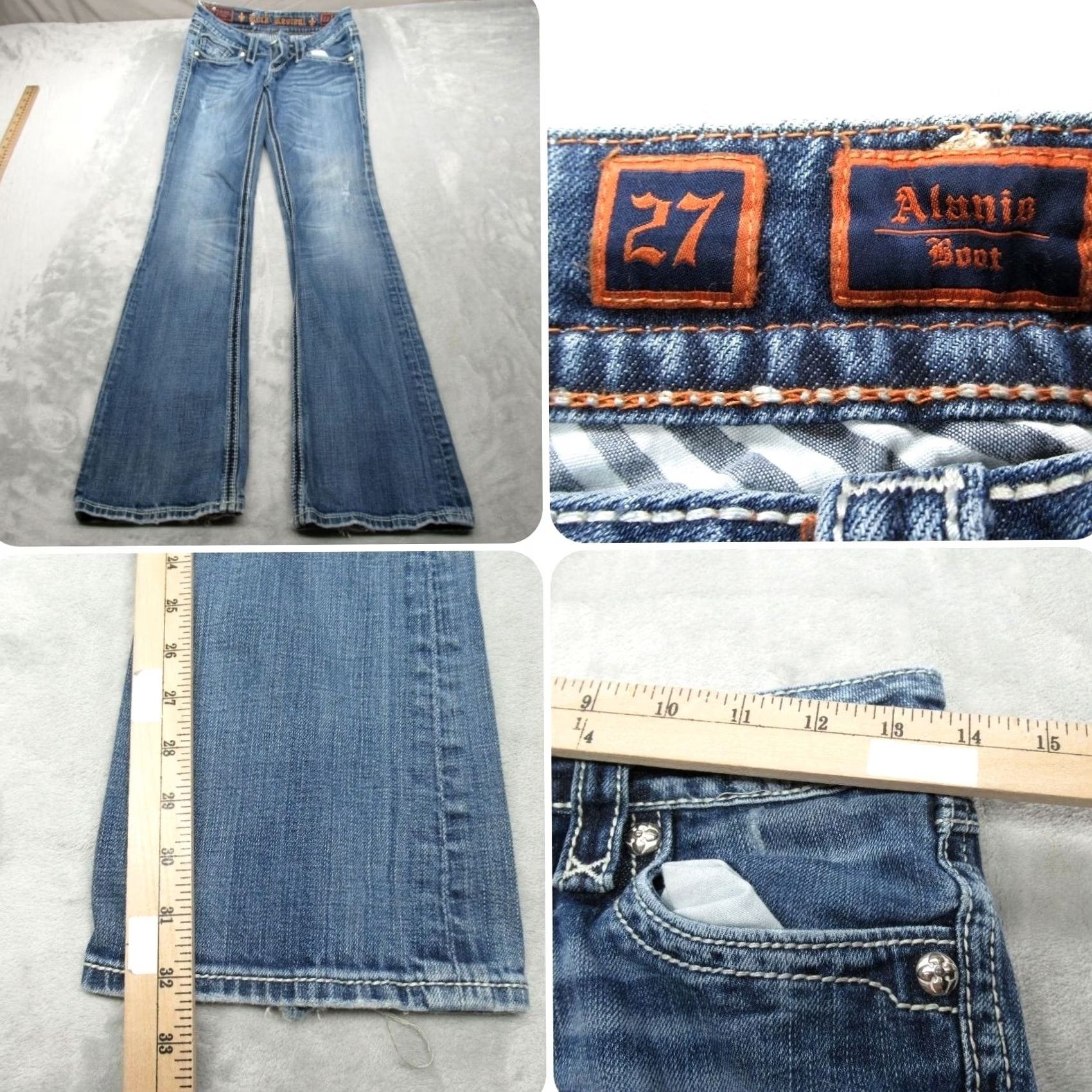 Vintage Rock Revival Jeans Womens 27 Medium Wash Denim Alanis Boot Cut Embellished 27x32 Size 27" / US 4 / IT 40 - 2 Thumbnail