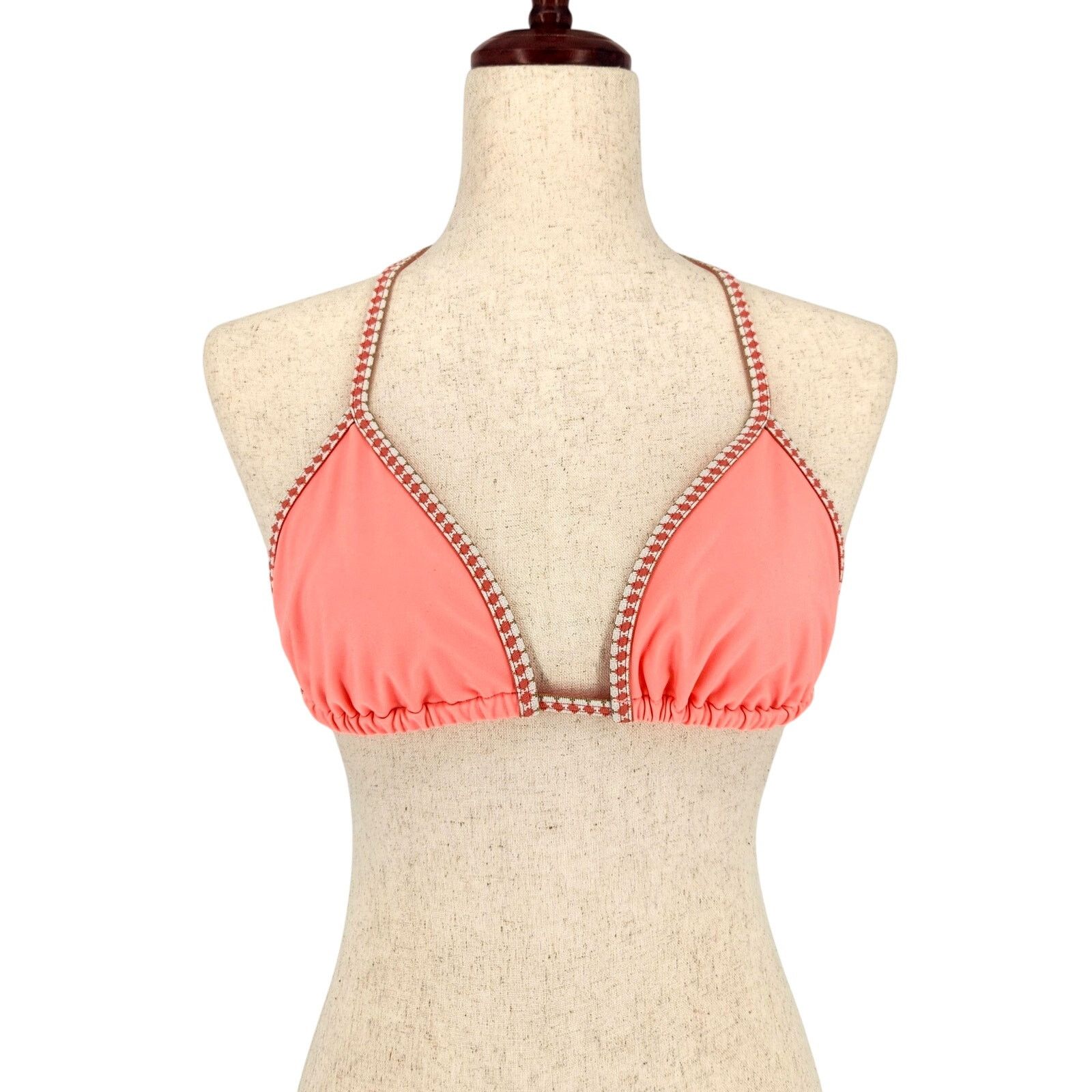 Lemlem Women Coral Lena Triangle Swim Bikini Top Size M in Pink