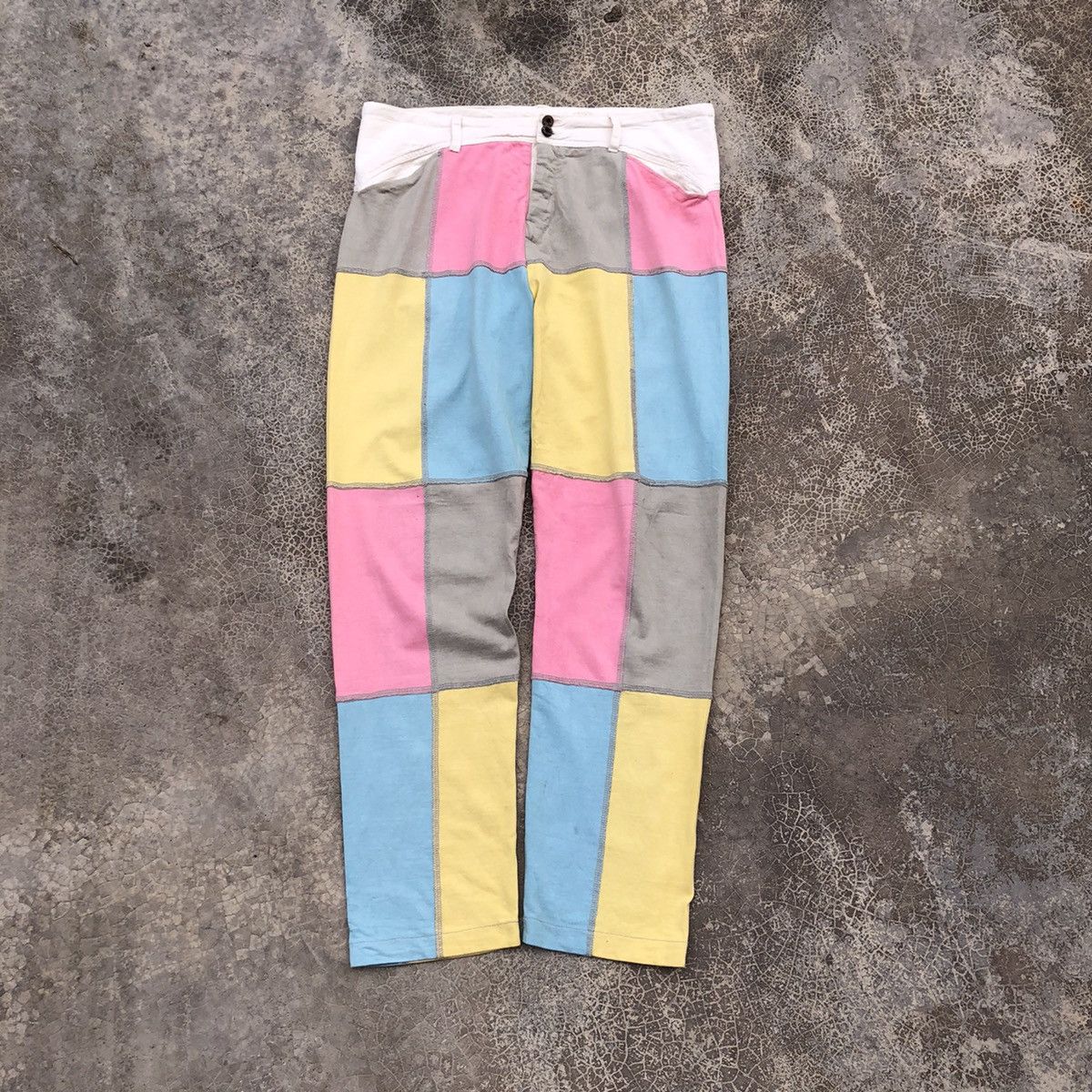 Japanese Brand ELEPHANT BLANC Rare Patchwork Multicolor Design Cotton Pants Size 35" - 1 Thumbnail