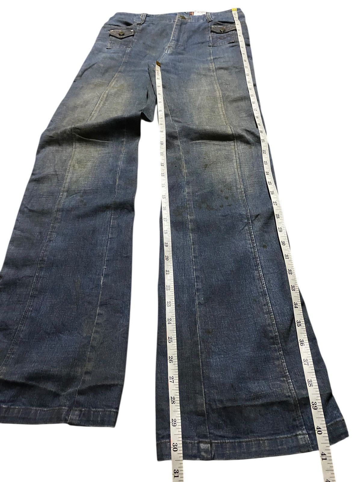 Comme des Garcons Comme Ci Rare 2000s Hybrid Denim Leather Flared Jeans Size US 28 / EU 44 - 15 Thumbnail