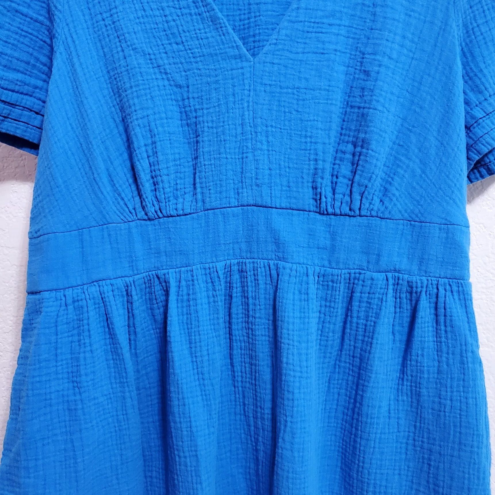 Boden VINTAGE Boden Maxi Dress Women 14R Blue Cotton Gauze Tiered Short Sleeve Pockets Boho Bohemian Cottagecore A-Line Maxi Womens 14 Blue Size 36" / US 14 / IT 50 - 6 Thumbnail