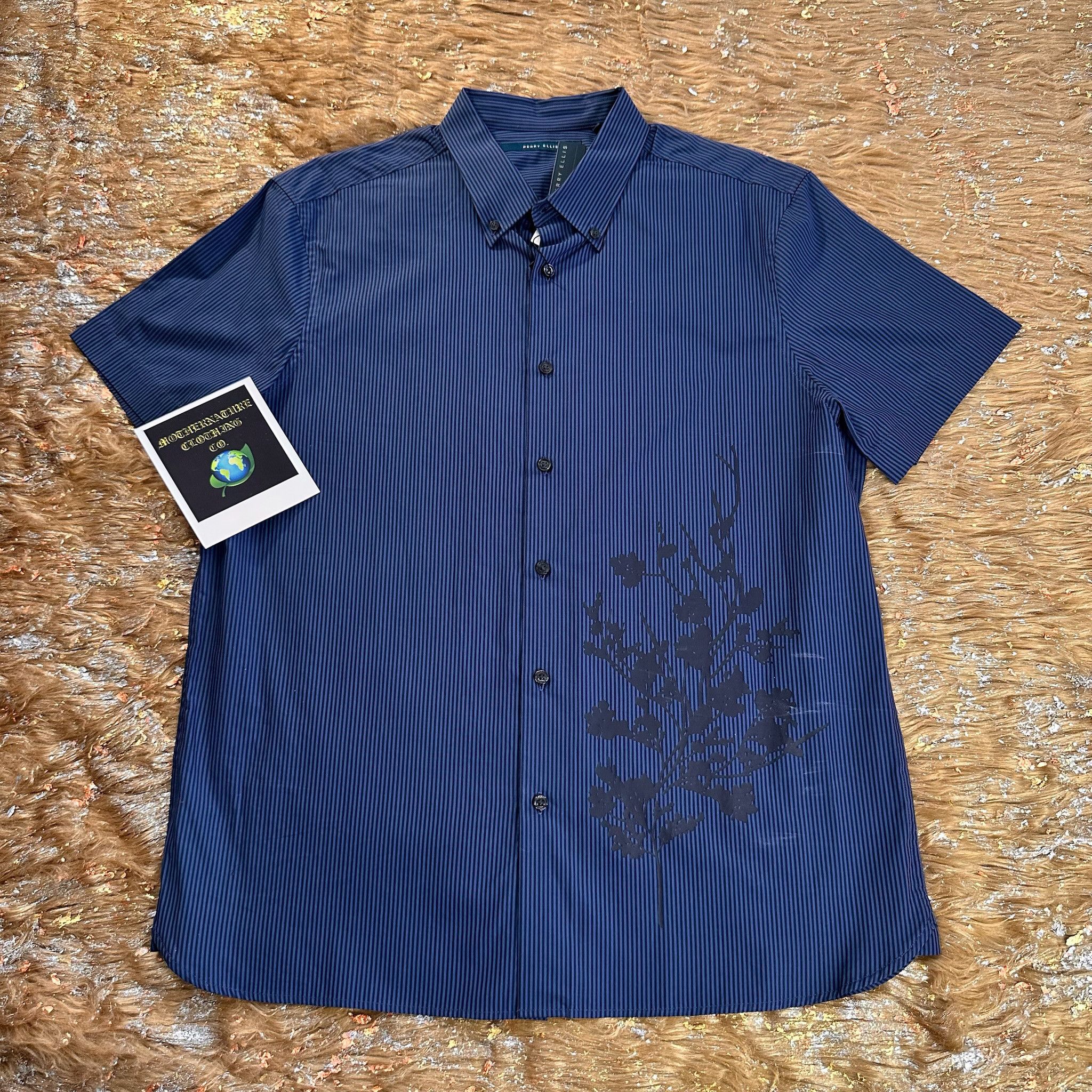 Perry Ellis MIDNIGHT NAVY FLORAL STRIPED S/S BUTTON UP Size US M / EU 48-50 / 2 - 1 Thumbnail
