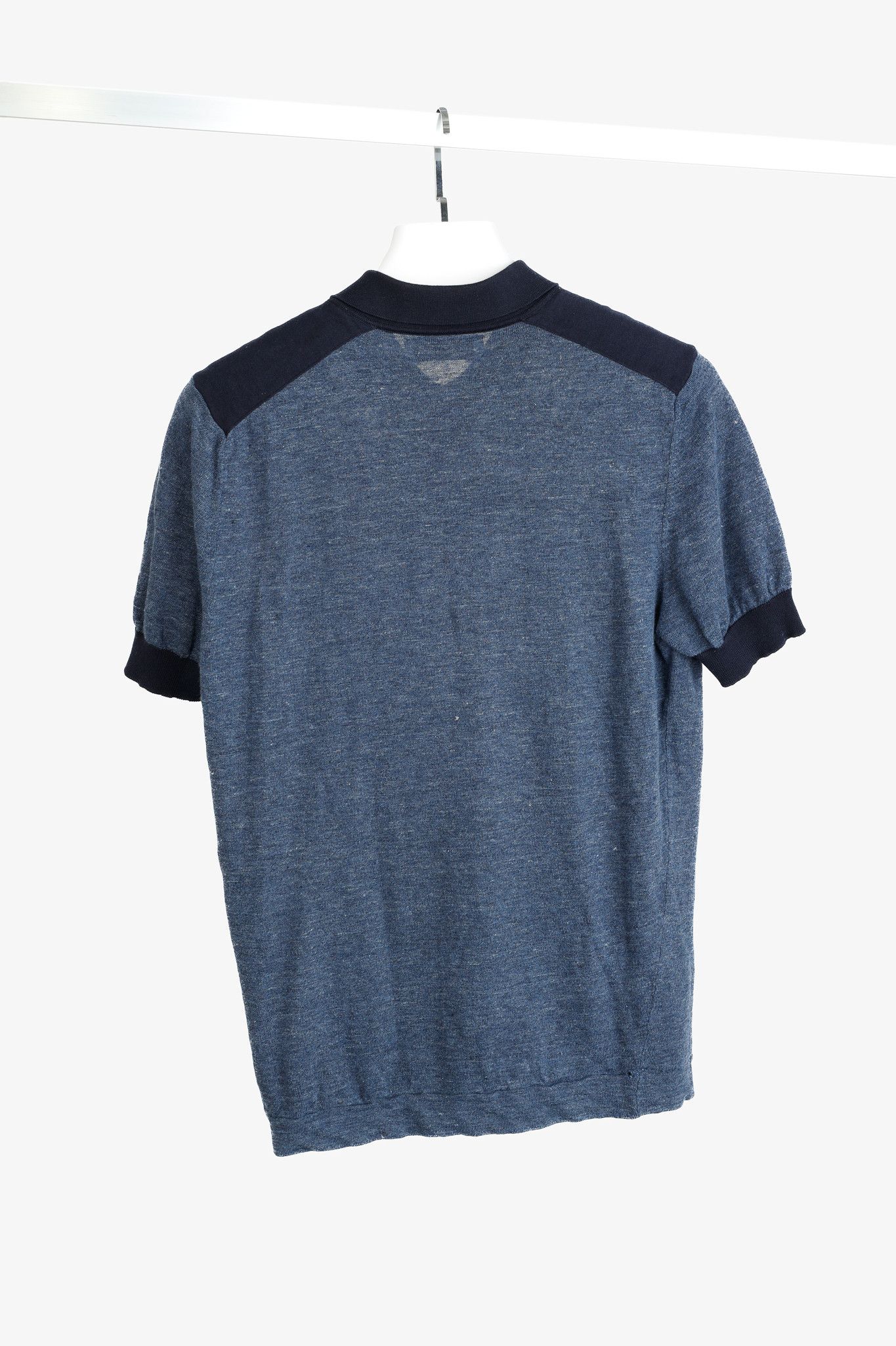 Brunello Cucinelli Brunello Cucinelli Blue Linen-Blend Contrasting Polo Shirt Size US M / EU 48-50 / 2 - 2 Thumbnail