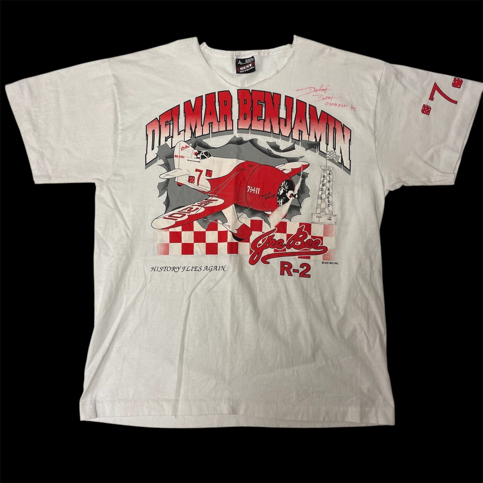 Fruit Of The Loom Vtg Delmar Benjamin Signed 1995 Gee Bee Airplane T Shirt Size US L / EU 52-54 / 3 - 1 Thumbnail
