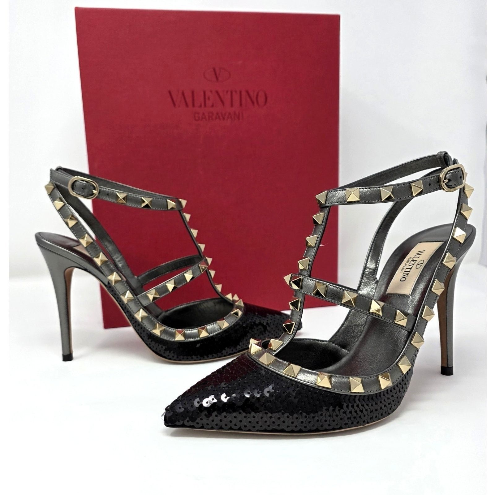 Valentino Valentino Rockstud Sequin Caged Pumps IT 37 Black Size US 7 / IT 37 - 2 Thumbnail