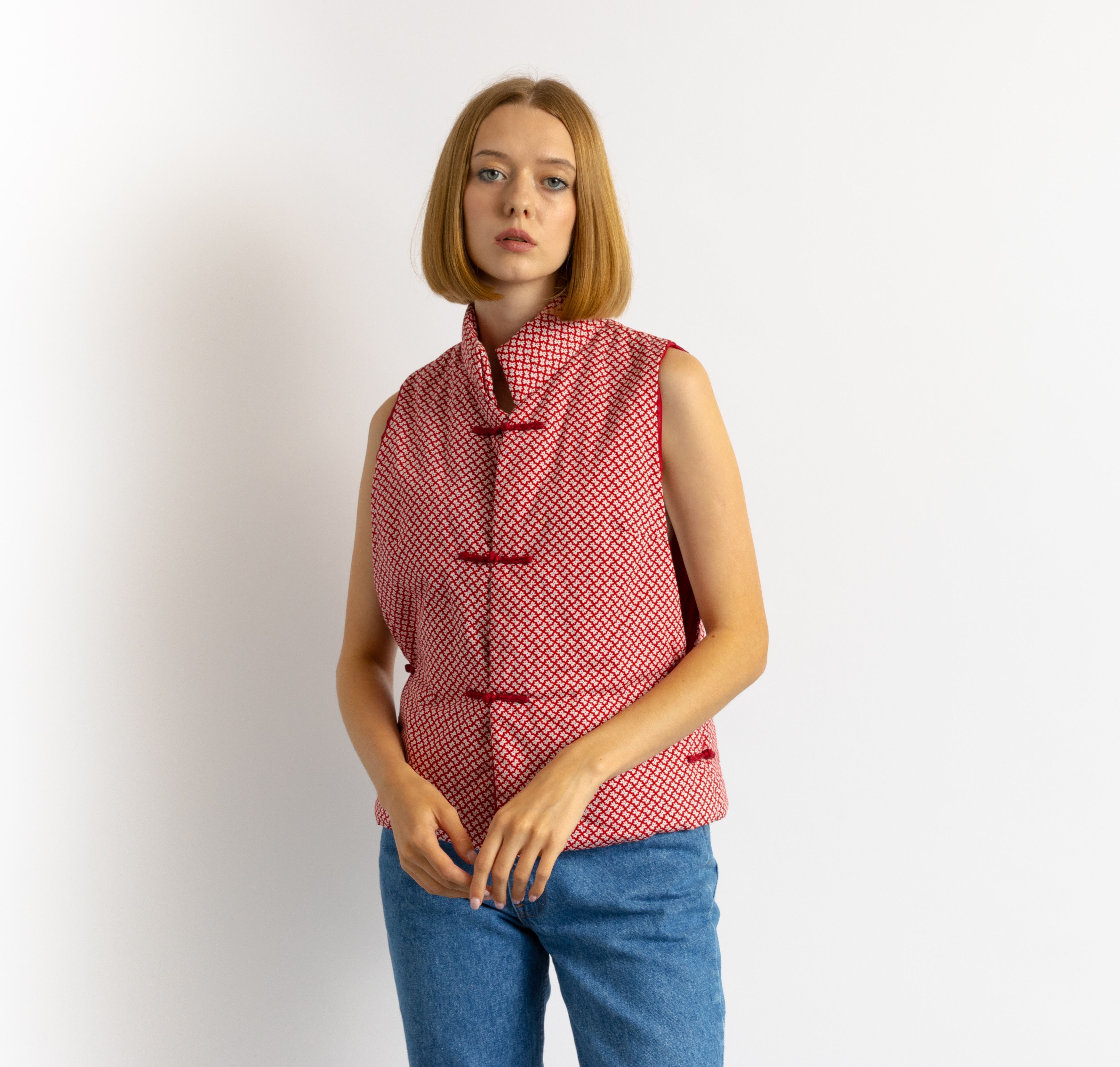 Vintage Mandarin collar ethnic vest for women 8696 Size M / US 6-8 / IT 42-44 - 1 Thumbnail