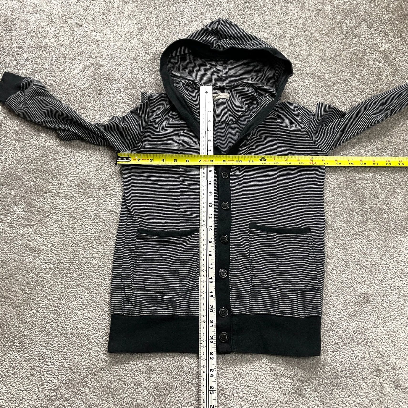 Vintage VINTAGE Charles And A Half Hoodie Sweatshirt Women XS Black Striped Casual Fall Spring Winter 100% Cotton Size XS / US 0-2 / IT 36-38 - 6 Thumbnail