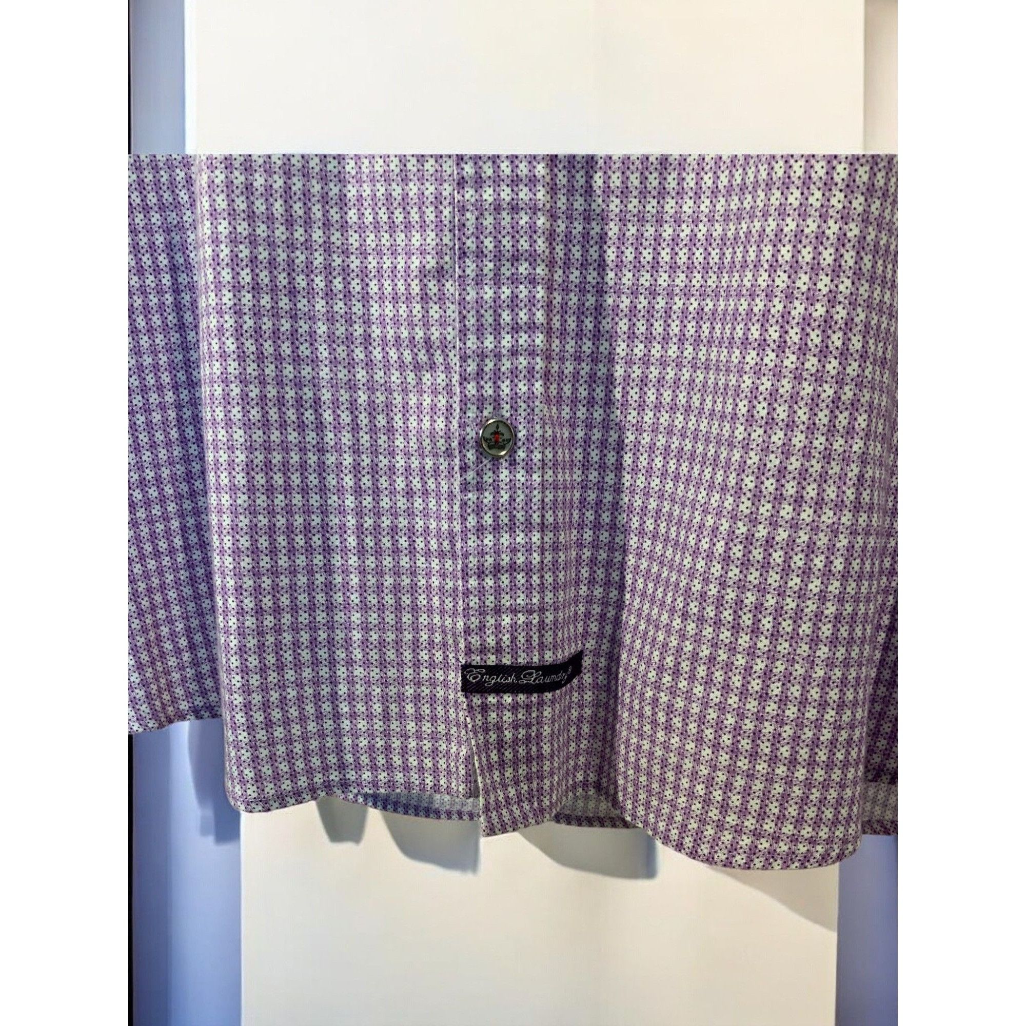 English Laundry English Laundry Mens Lavender Gingham Long Sleeve Shirt XL Size US XL / EU 56 / 4 - 7 Thumbnail