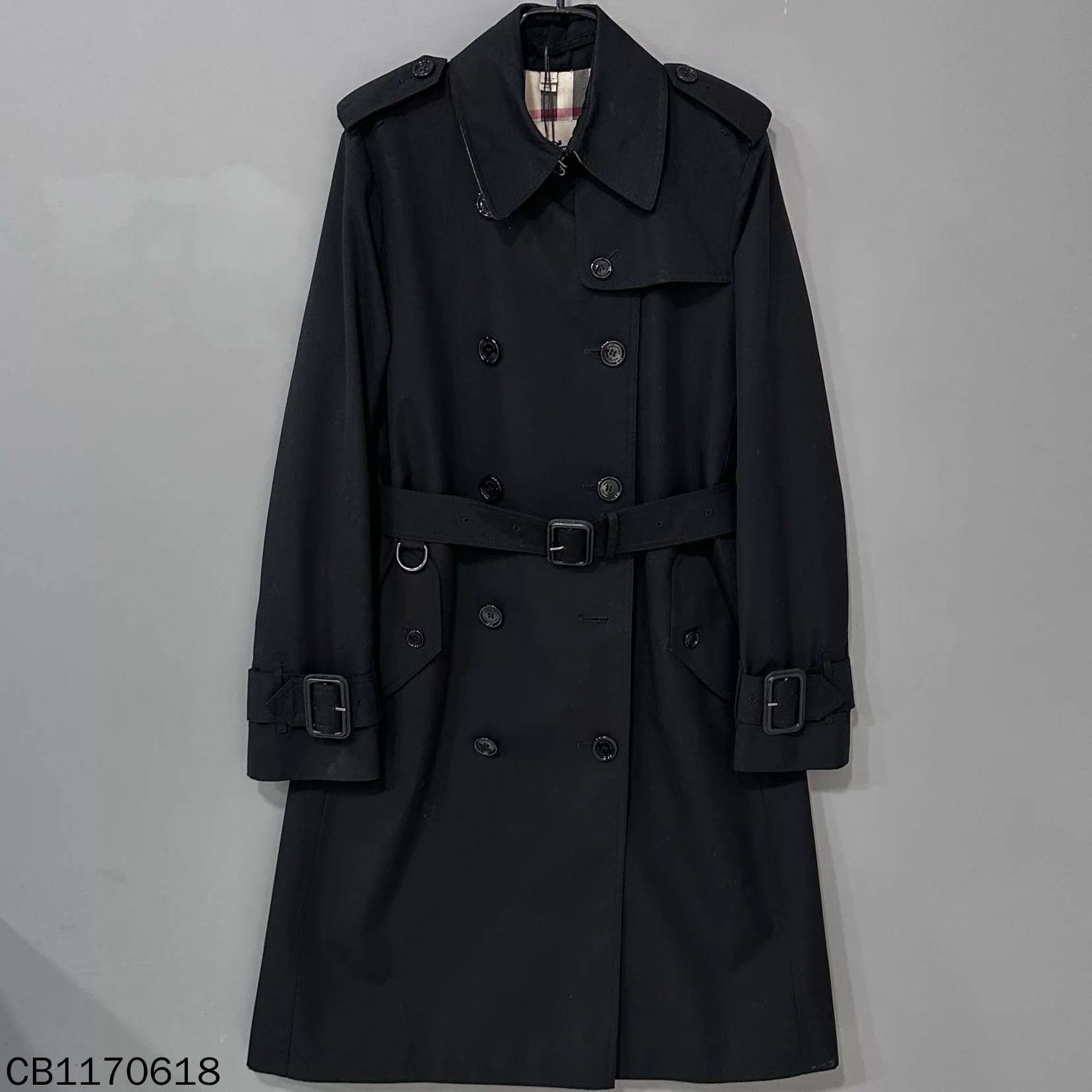 Burberry Burberry Long Trench Coat Black Check UK8 Size S / US 4 / IT 40 - 1 Thumbnail