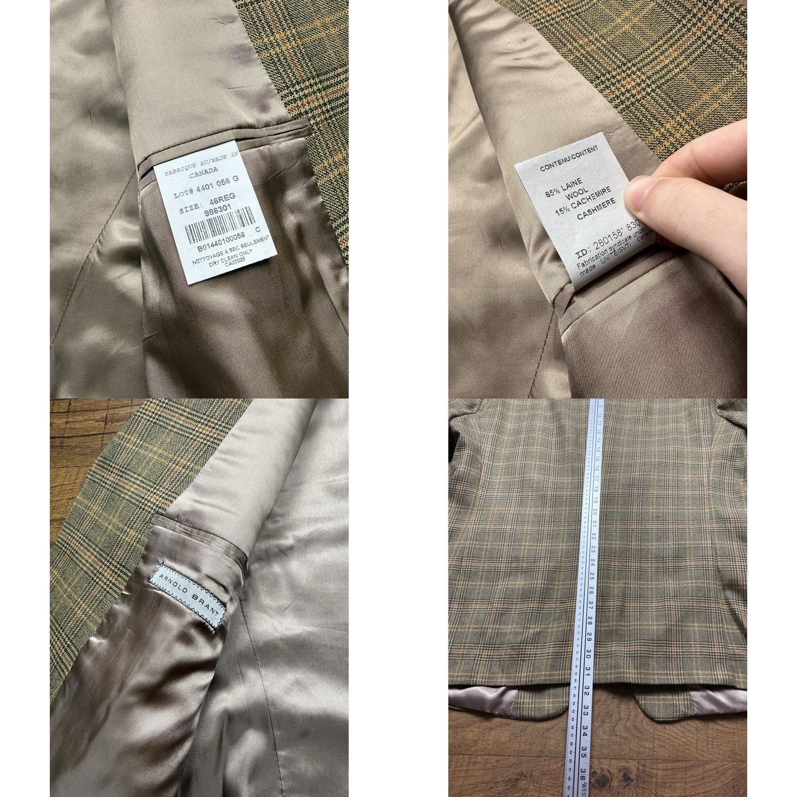 Vintage Arnold Brant Coat Mens 46 Brown Ethomas Wool Cashmere Glen Plaid Blazer Sport Men 46R Size 46R - 8 Thumbnail