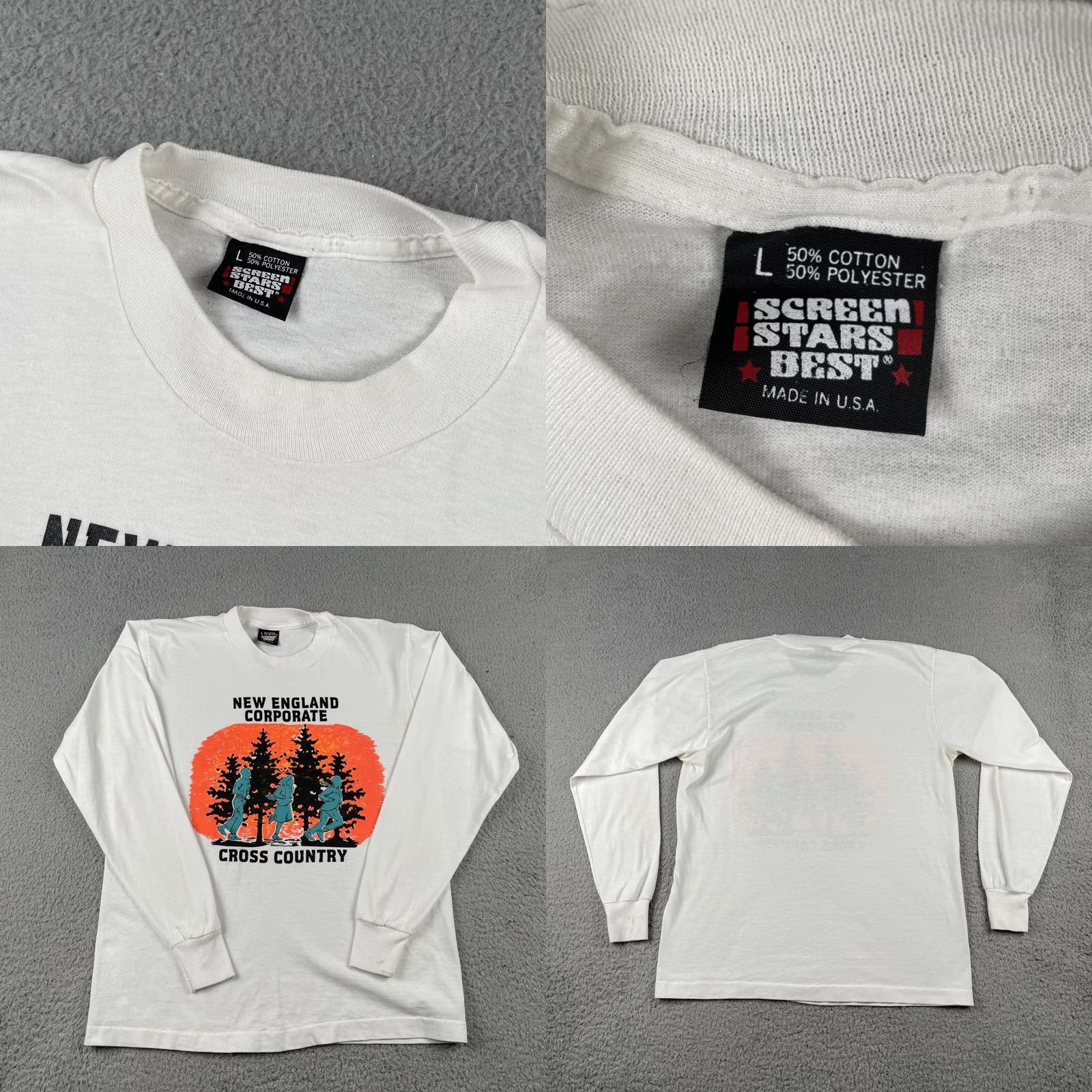 Vintage VINTAGE Screen Stars Best T-Shirt Large New England Corporate Cross Country Made In USA White 90s Mens Size US L / EU 52-54 / 3 - 8 Thumbnail