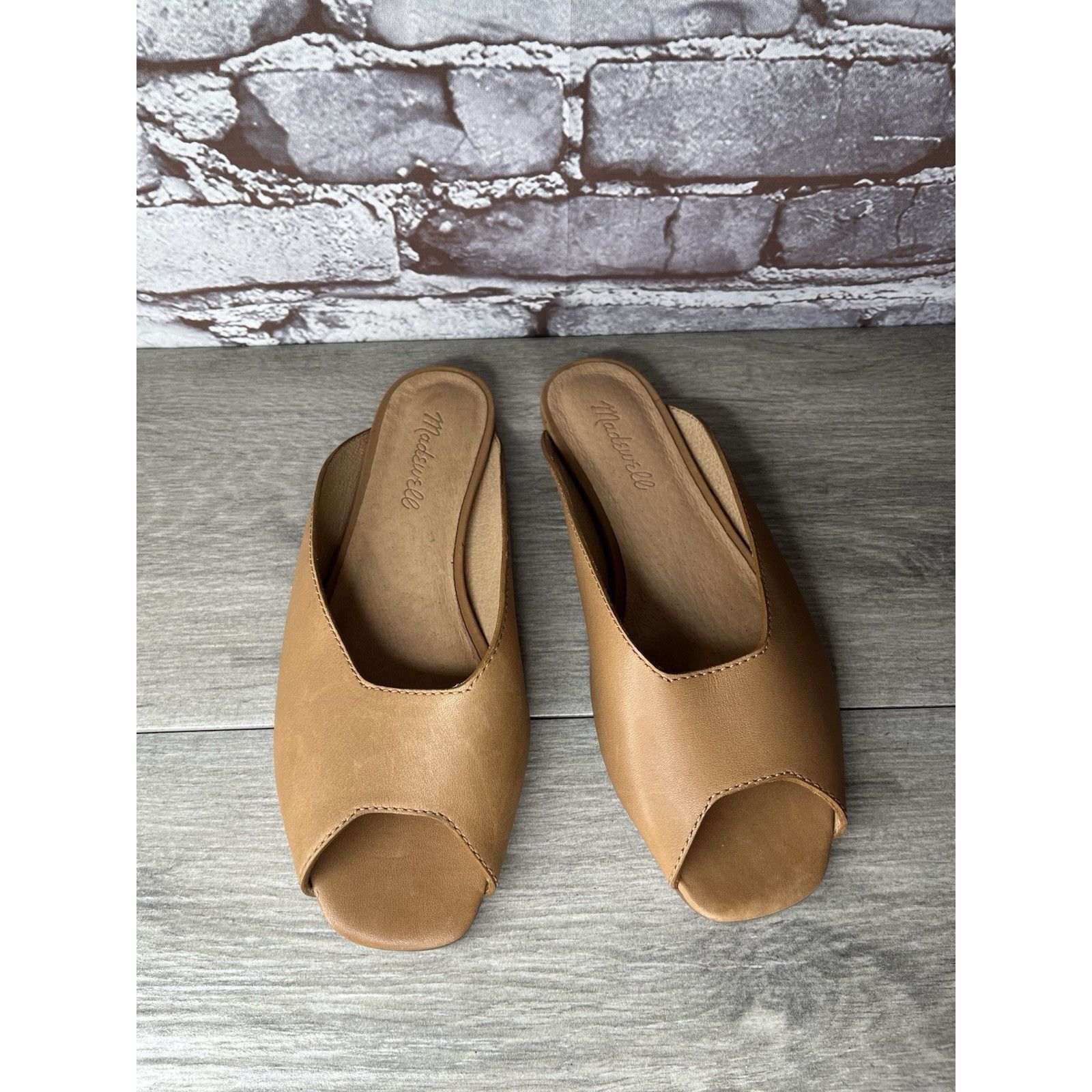 Madewell Madewell The Erica Peep-Toe Mule in English Saddle tan leath Size US 6.5 / IT 36.5 - 2 Thumbnail