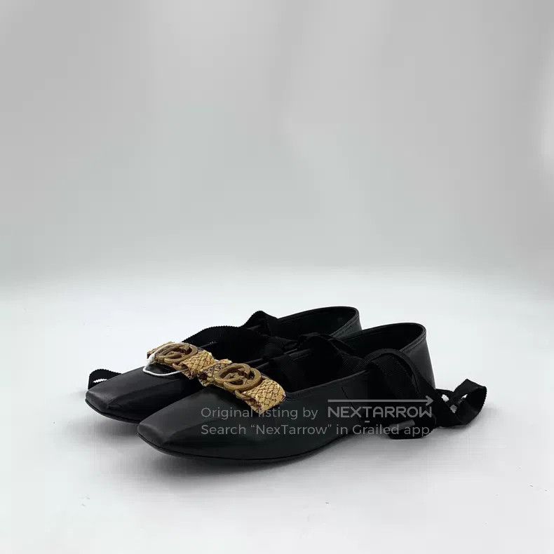 Gucci Gucci Black leather double G logo one-pedal casual flat sh Size US 6.5 / IT 36.5 - 1 Thumbnail