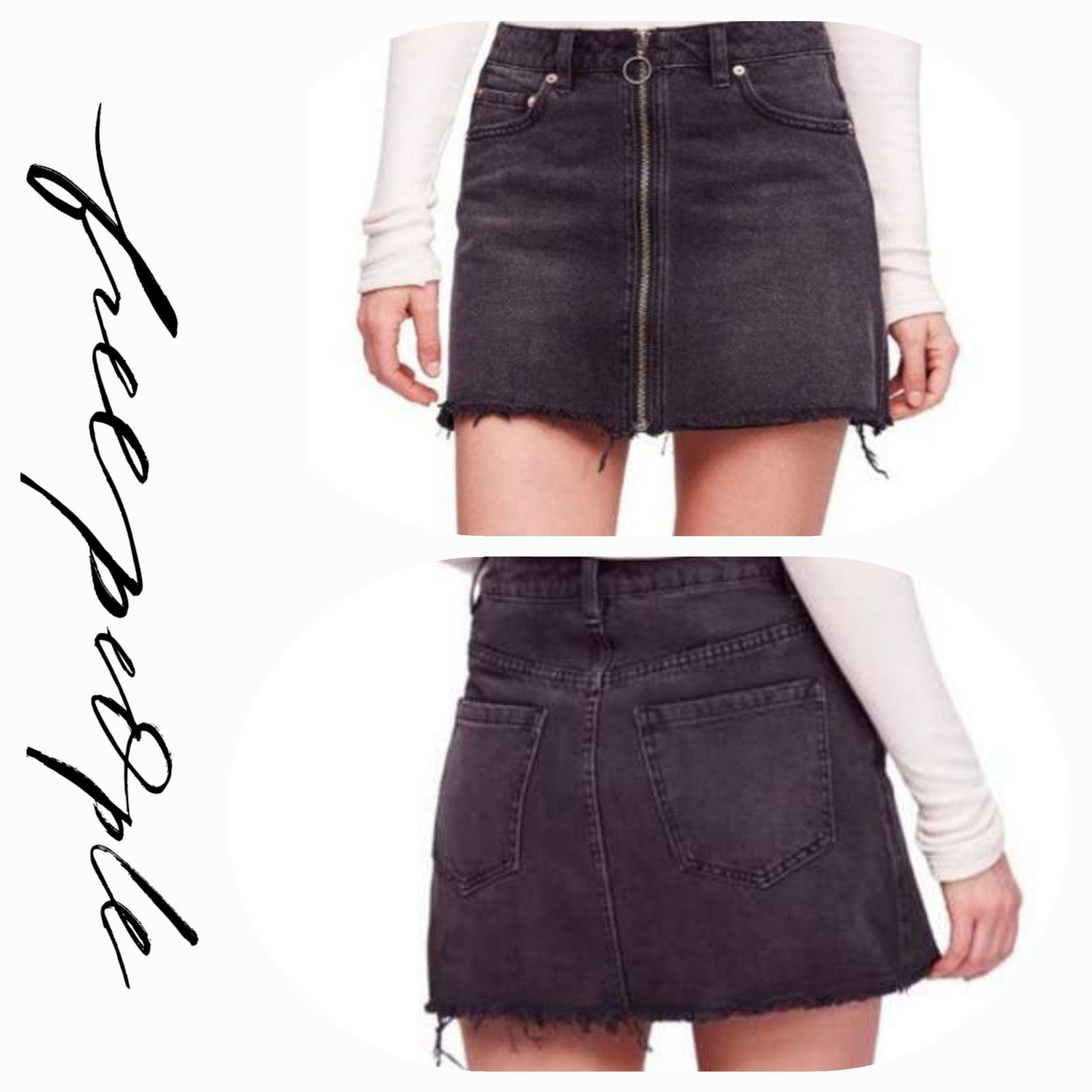 Free People EUC Free People Mini Zip It Up Skirt Sz. 4 Washed Black Size 27" / US 4 / IT 40 - 1 Thumbnail