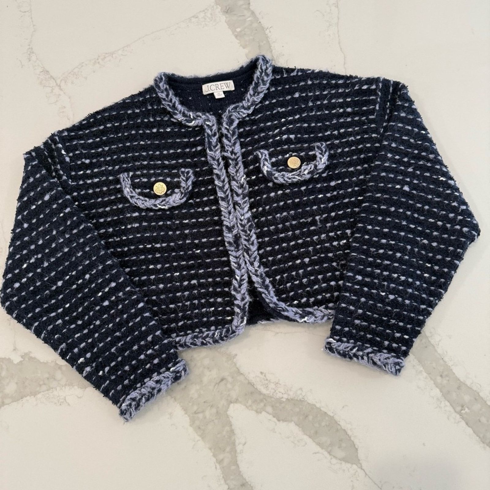 J.Crew J. Crew Cropped Lady Jacket Marled Yarn Women’s XS Blue Size XS / US 0-2 / IT 36-38 - 1 Thumbnail