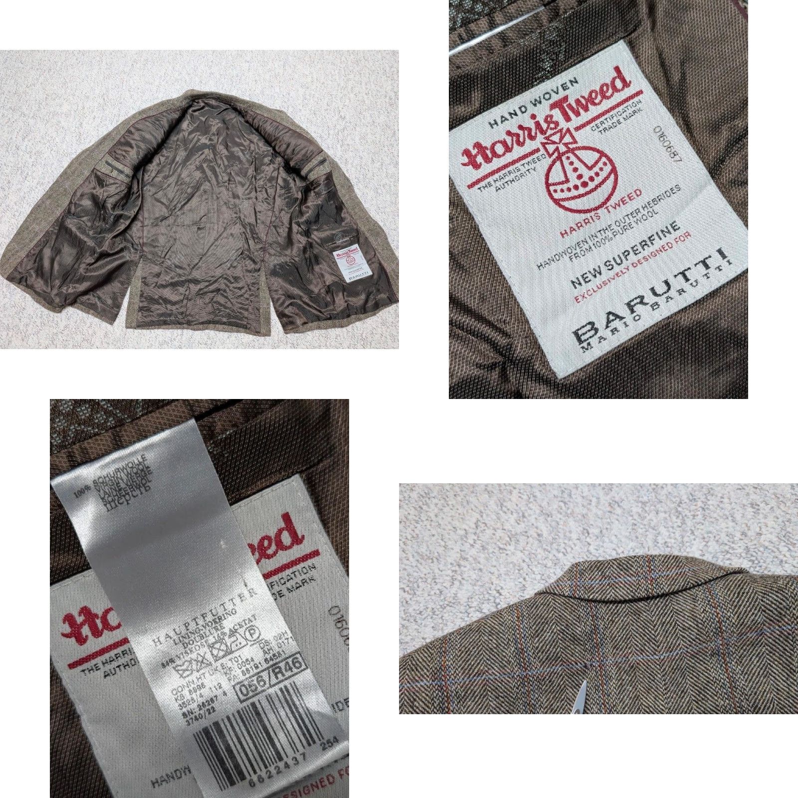 Vintage VINTAGE Harris Tweed brown 46R herringbone wool blazer Barutti Size 46R - 8 Thumbnail