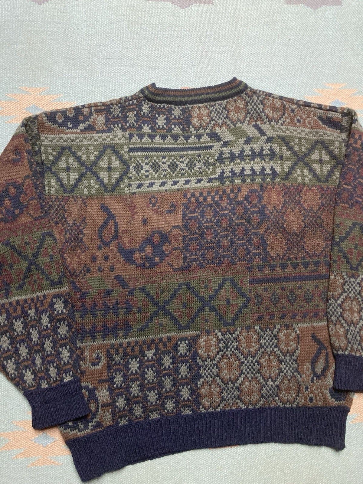 Vintage Vtg acrylic knit sweater sears geometric diamonds abstract L Size US L / EU 52-54 / 3 - 5 Thumbnail
