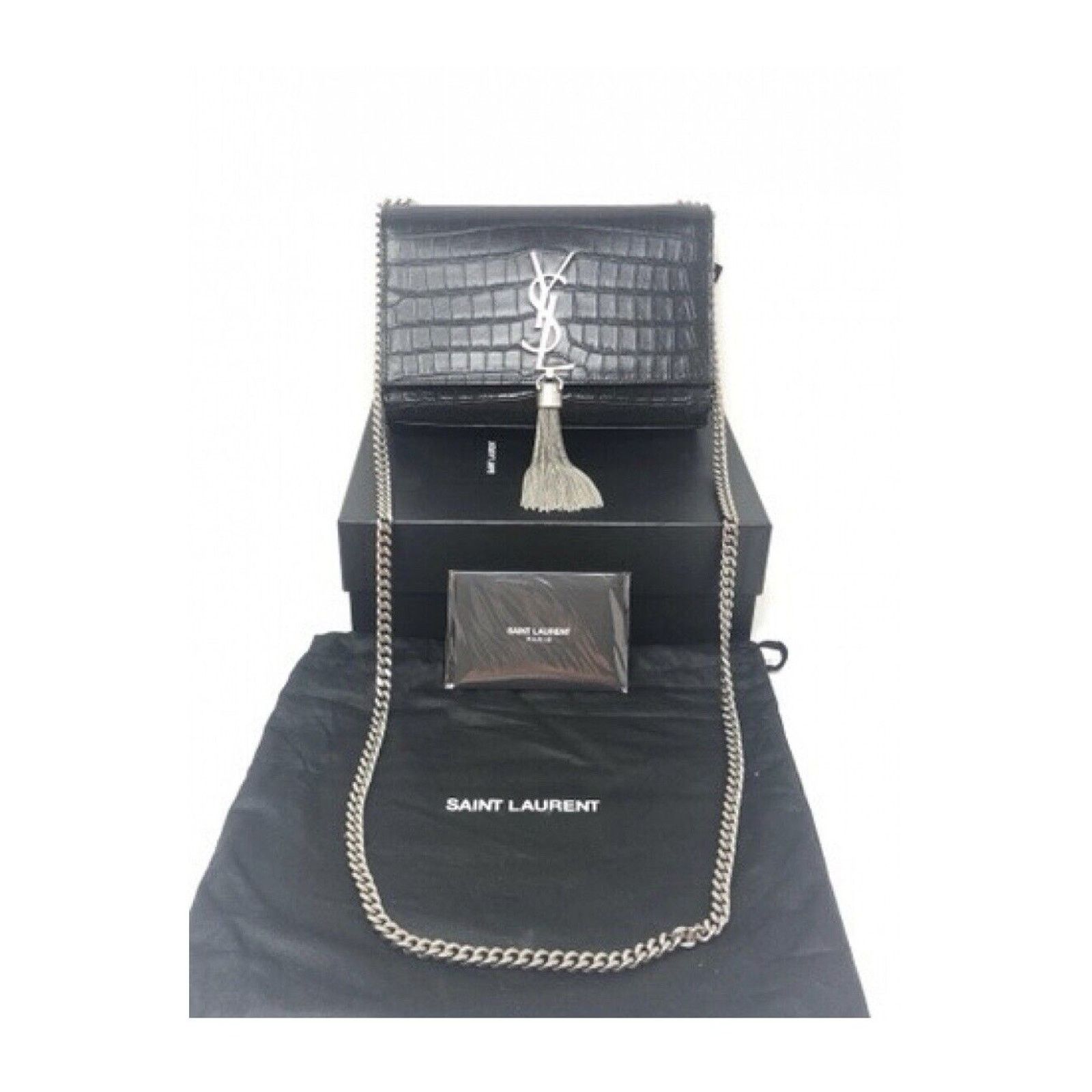 Yves Saint Laurent YSL Saint Laurent Kate Silver Hardware Embossed Croc Tassel Size ONE SIZE - 10 Thumbnail