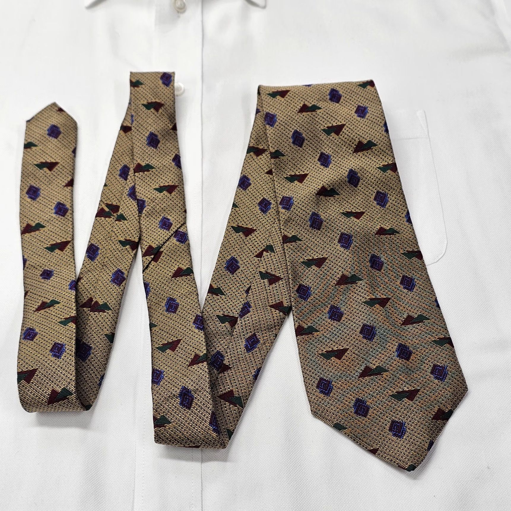 Vintage FERRELL REED Tie Men Gold Silk Geometric Retro Office Wear USA 57.75" X 3.75" 1990s Mens Neckwear Size ONE SIZE - 2 Thumbnail