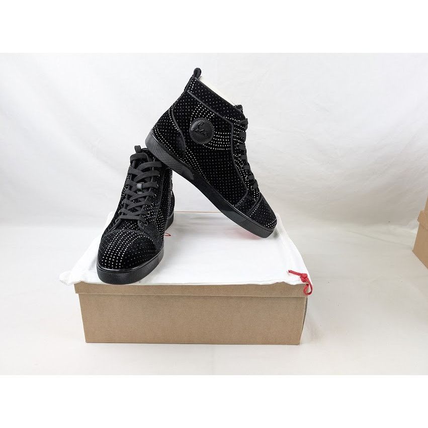 Christian Louboutin o1rshd1 Louis Orlato Flat Hi-Top Sneakers in Black/Silver Size US 12 / EU 45 - 16 Thumbnail