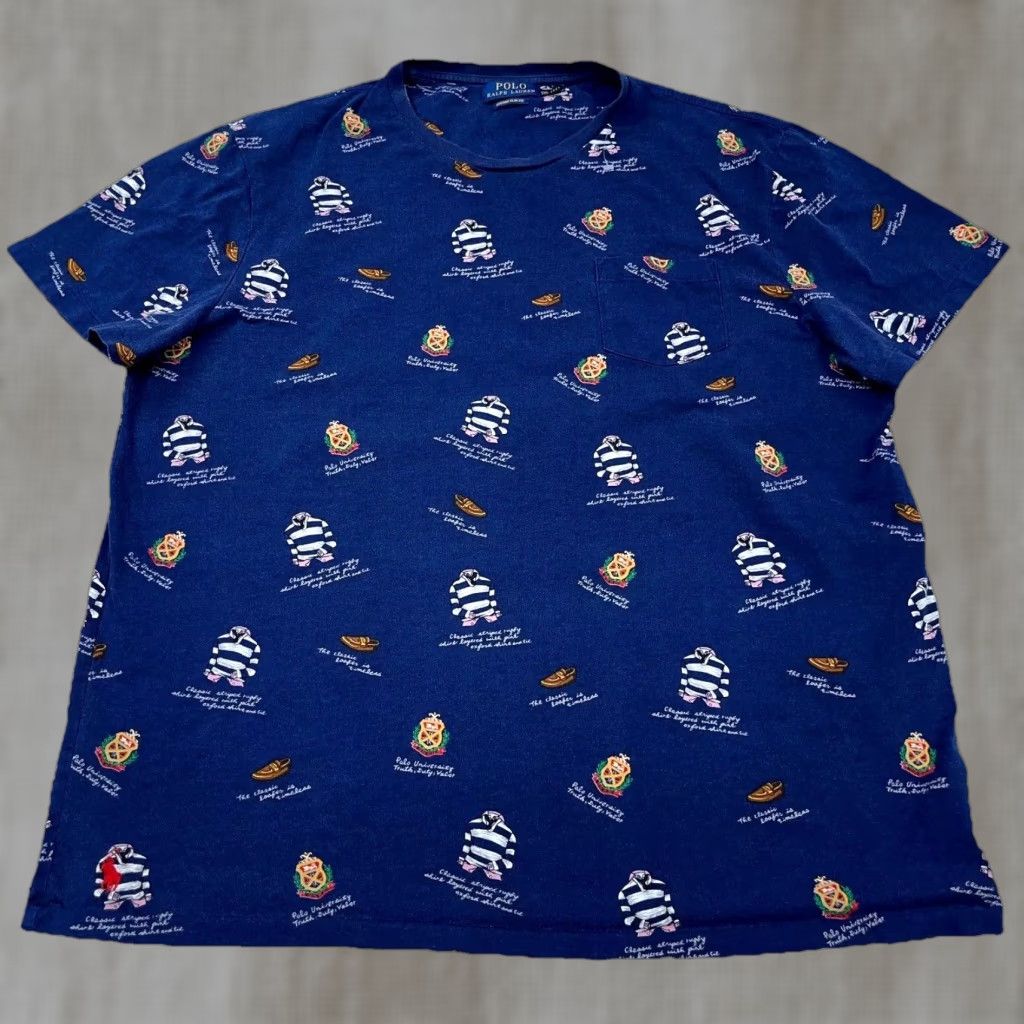 Polo Ralph Lauren Polo Ralph Lauren Shirt Men 2XL Blue Slim Fit Crew Neck Short Sleeve Logo Crest Geometric Jersey Cotton T-Shirt All Over Size US XXL / EU 58 / 5 - 1 Thumbnail