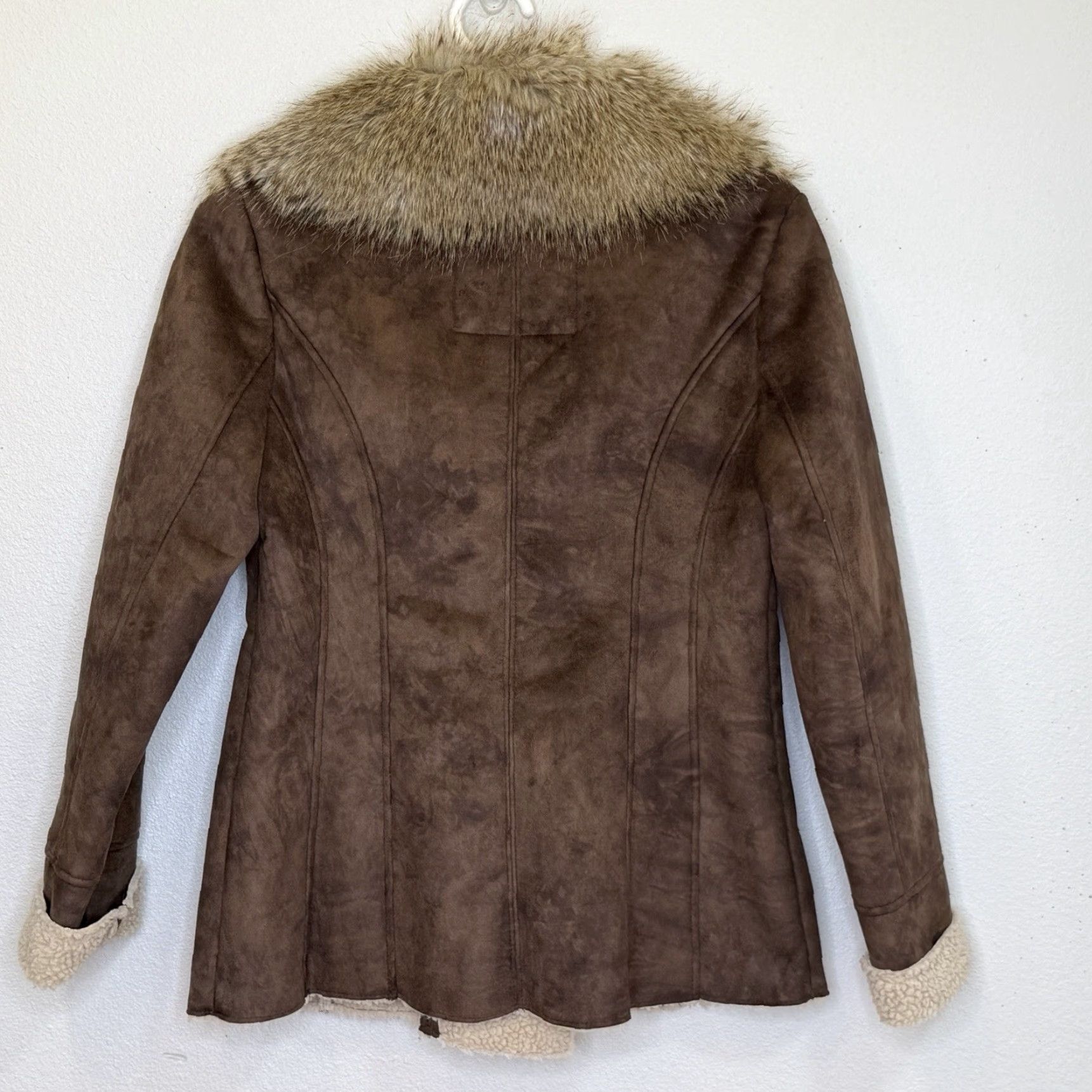Guess VINTAGE GUESS Y2K Faux Suede Jacket Womens Medium Brown Fur Collar Zip Up Biker Size M / US 6-8 / IT 42-44 - 5 Thumbnail