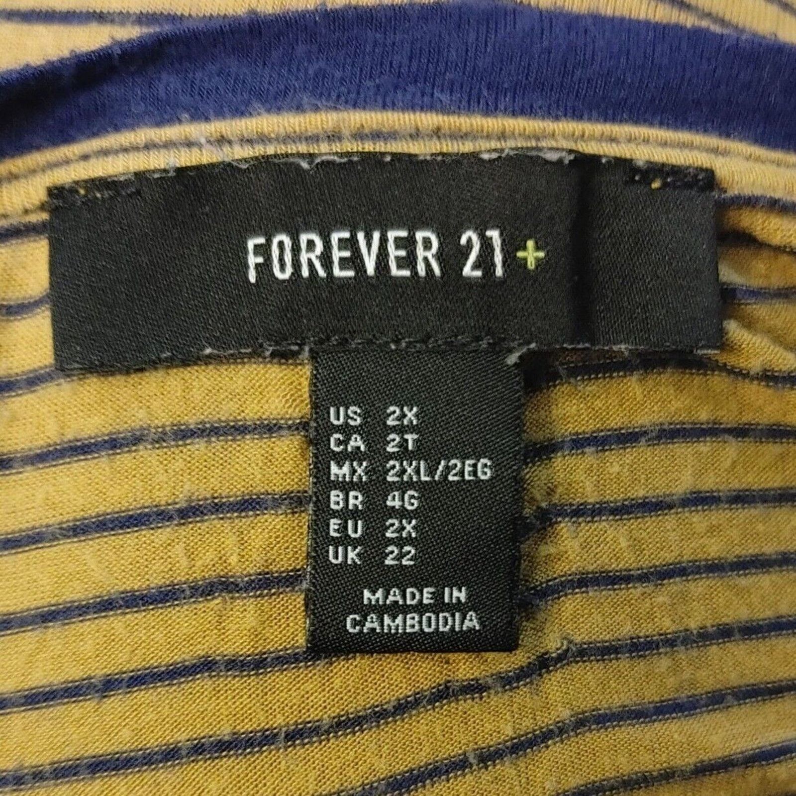 Forever 21 Forever 21 + Women's 2X Yellow Stripped Blue ShortSleeve Top Size XXL / US 16-18 / IT 52-54 - 3 Thumbnail